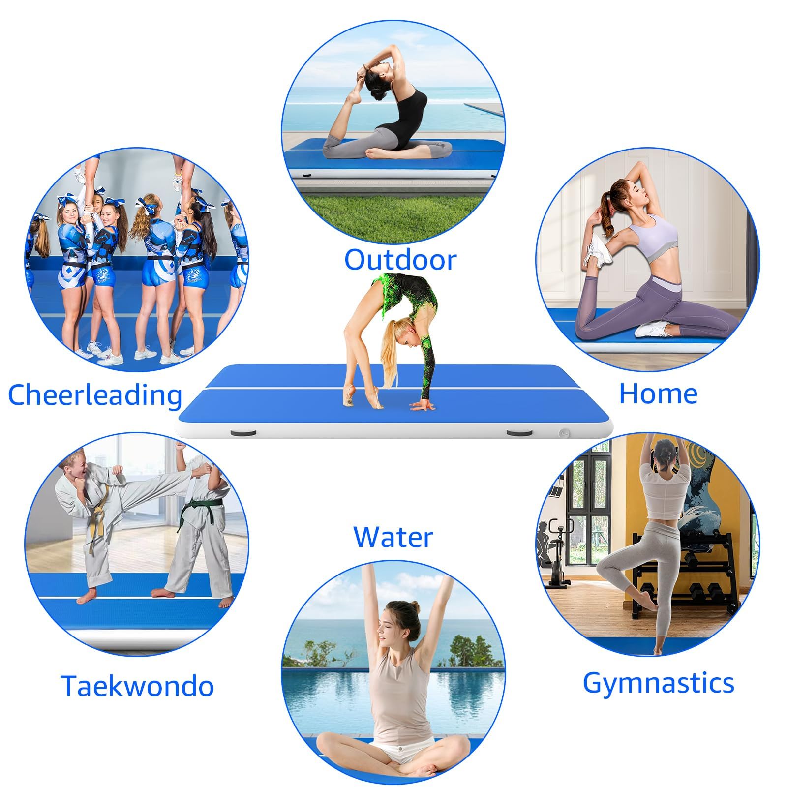 8-Inch Thick Inflatable Tumbling Track Mat for Gymnastics - 13ft/16ft/20ft/26ft x 6.6ft Air Mat with Electric Pump | Perfect for Home Training, Gymnastics Practice & Tumbling Exercises