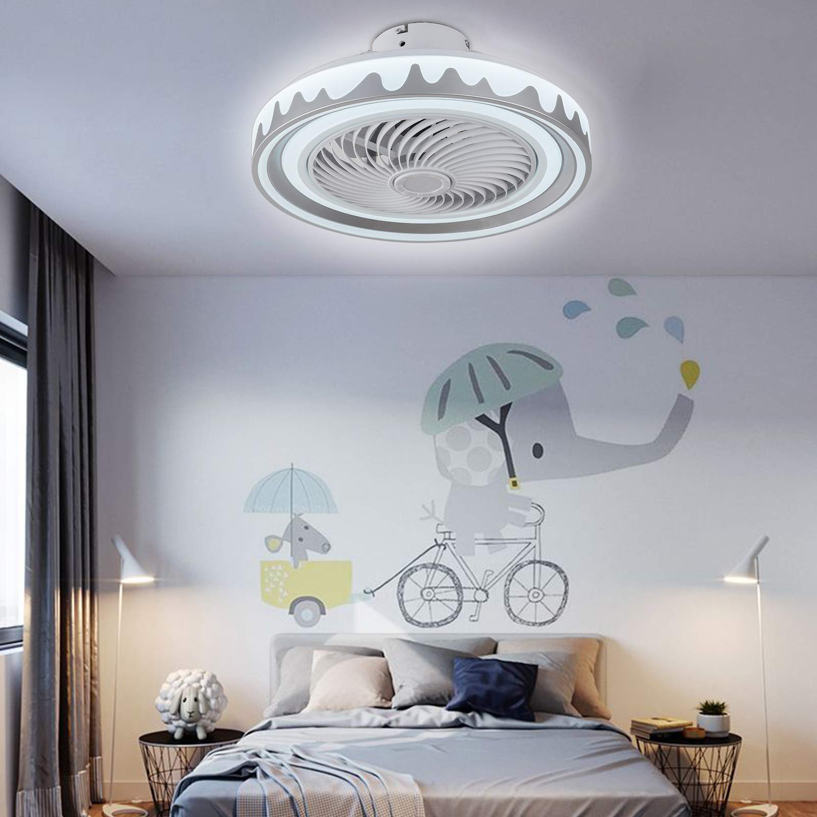 VPABES 20 Inch Modern Round Ceiling Fan with LED Light Kit & Remote Control - Smart Dimmable Semi-Flush Mount Fandelier for Bedroom, Living Room, Kitchen - Perfect for Home Cooling & Stylish Interior Decor