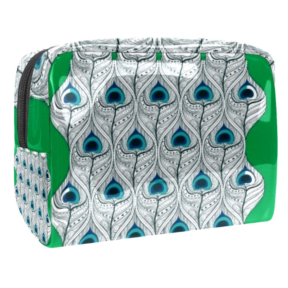 Portable Makeup Bag with Zipper - Travel Toiletry Organizer for Women, Waterproof Cosmetic Pouch with Peacock Feather Design - Perfect for Travel, Gym, and Daily Beauty Essentials Storage