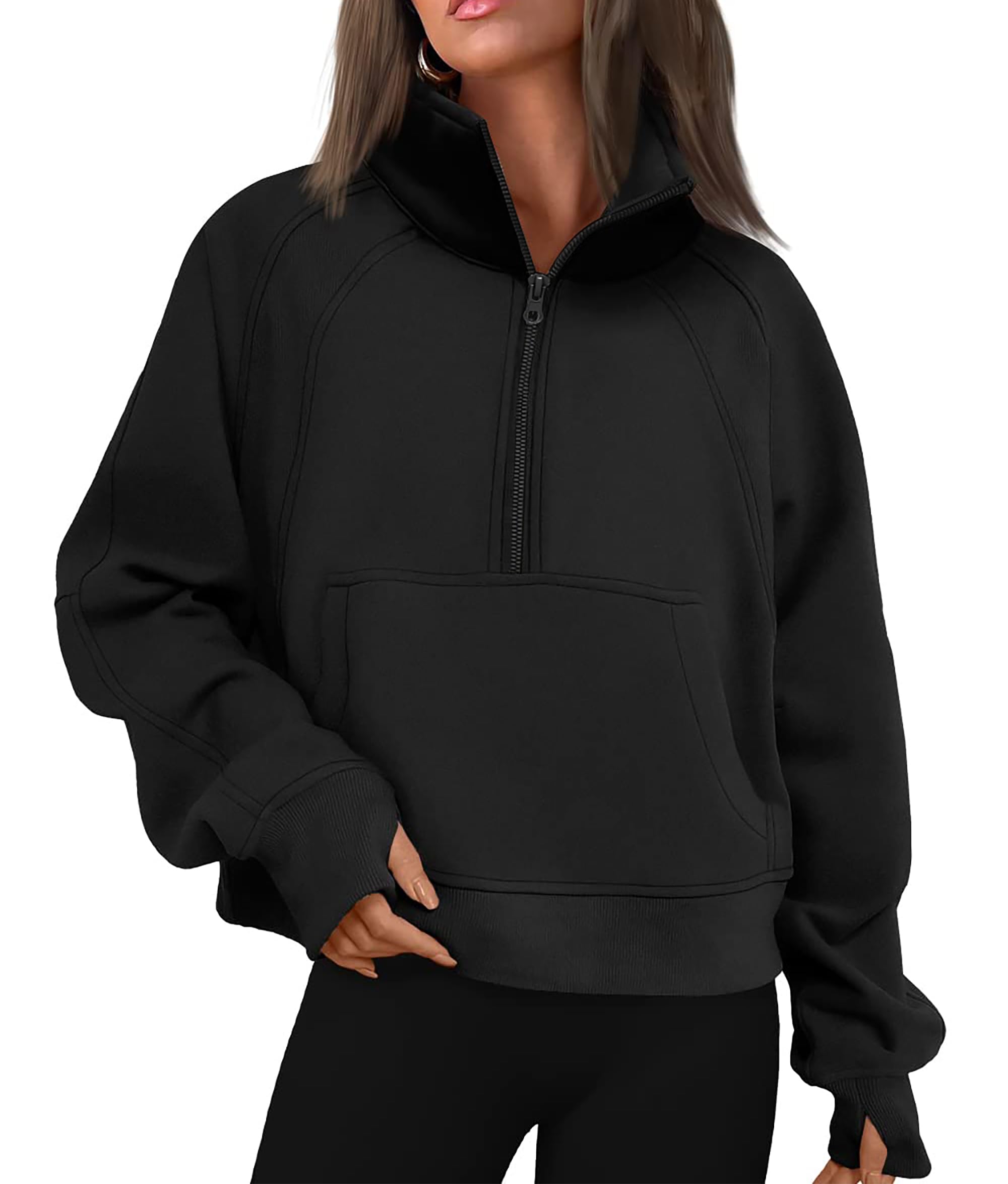 Wkwmrpet Women's Fleece Half Zip Pullover Sweatshirt - Casual Long Sleeve Workout Crop Top with Thumb Holes | Perfect for Gym, Running, Yoga & Outdoor Activities