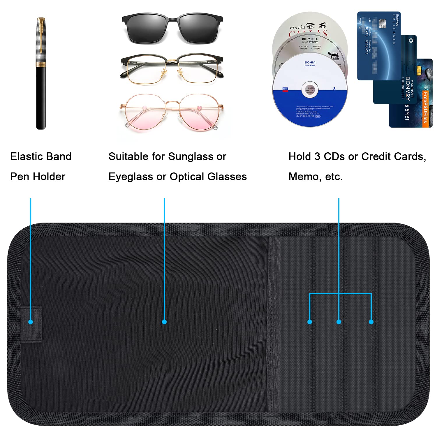Premium Car CD Case Holder & Sunglass Organizer for Car Visor - Compact Storage Solution for Road Trips, Commuting & Travel Accessories