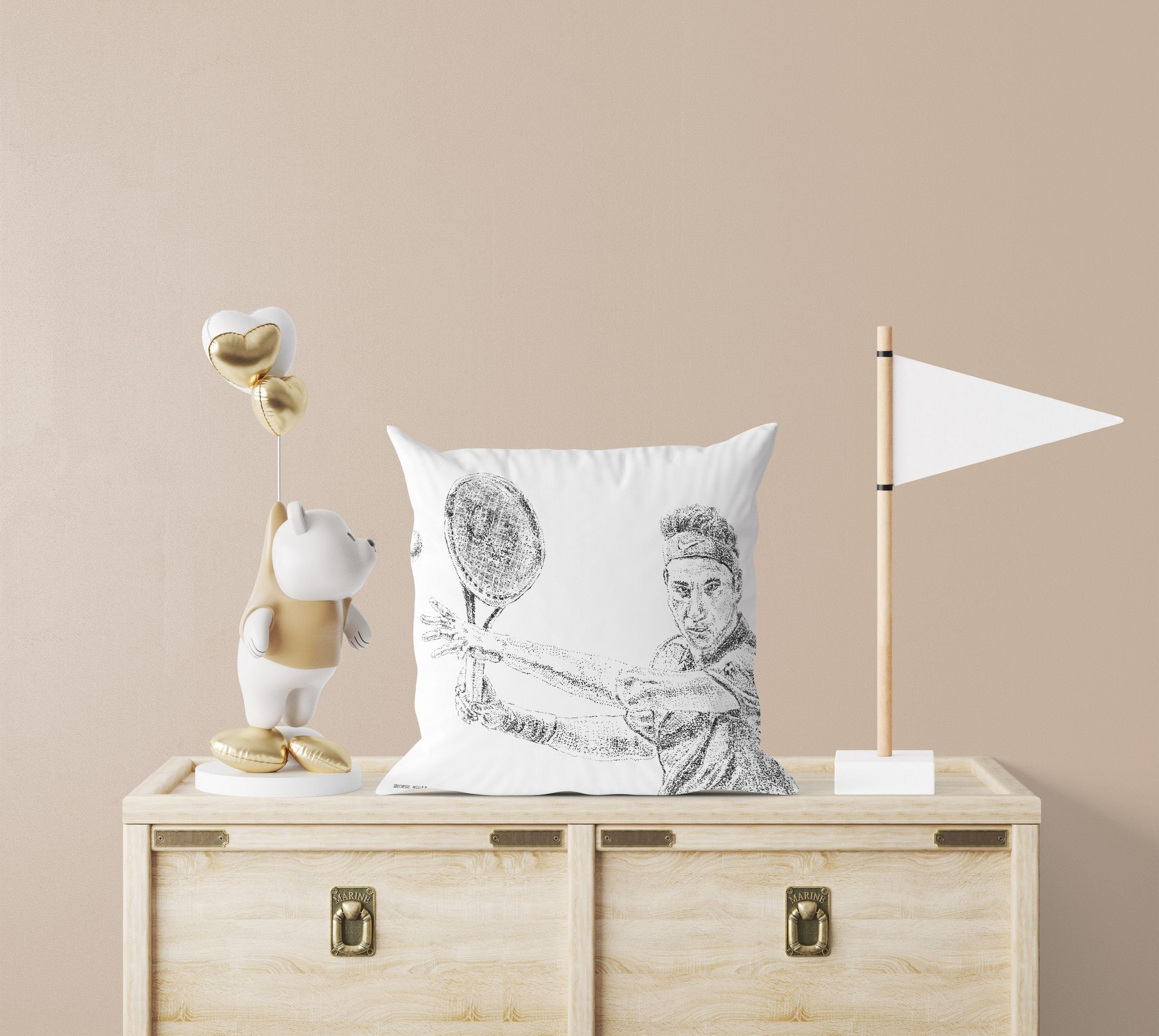 Roger Federer Throw Pillow Cover - Sports Art Home Decor - Black & White Contemporary Square Cushion Case - Perfect for Tennis Fans, Living Room & Bedroom Decor