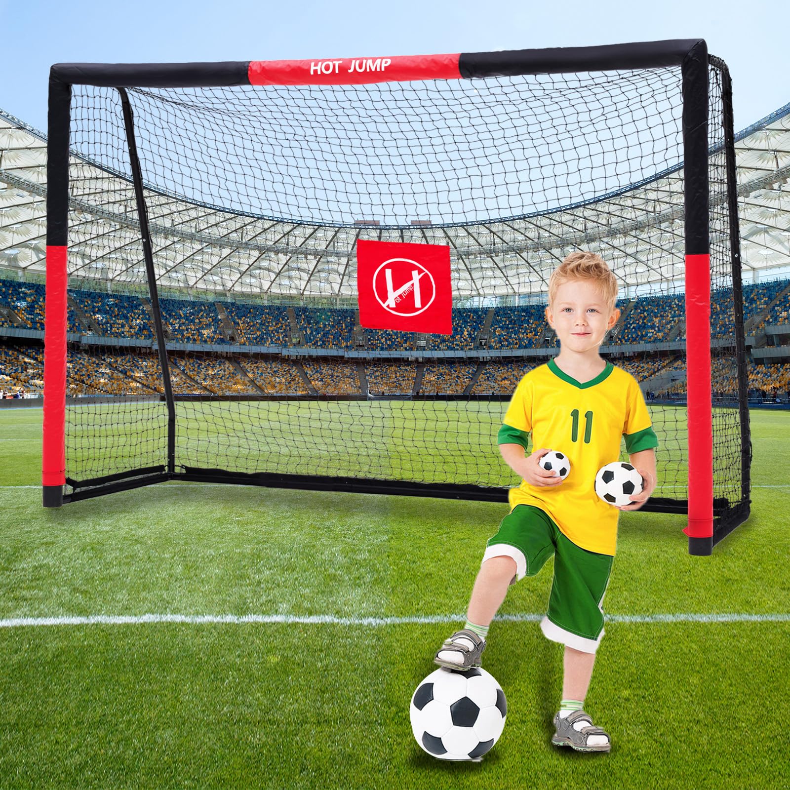 6x4/8x5/10x6.5/12x6.5ft Metal Soccer Goal for Backyard - Adjustable Kids & Adults Soccer Net with Zipper Design, Easy Assembly, Weatherproof Foam Padded Goal Post - Perfect for Youth Training, Backyard Practice & Family Soccer Games