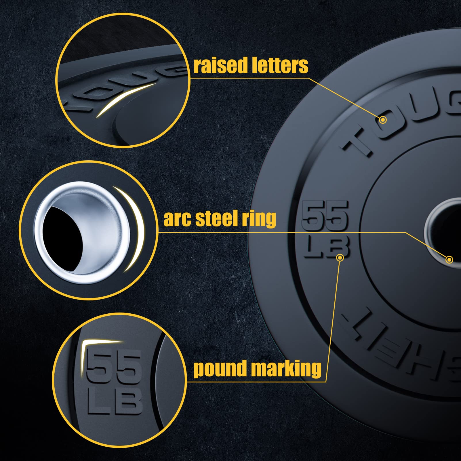 Olympic Bumper Plates with Steel Insert - 2 Inch Rubber Weight Plates for Strength Training & CrossFit - Pure Black (Single, Pair, Set Options) - Perfect for Home Gym, Powerlifting & Functional Fitness Workouts