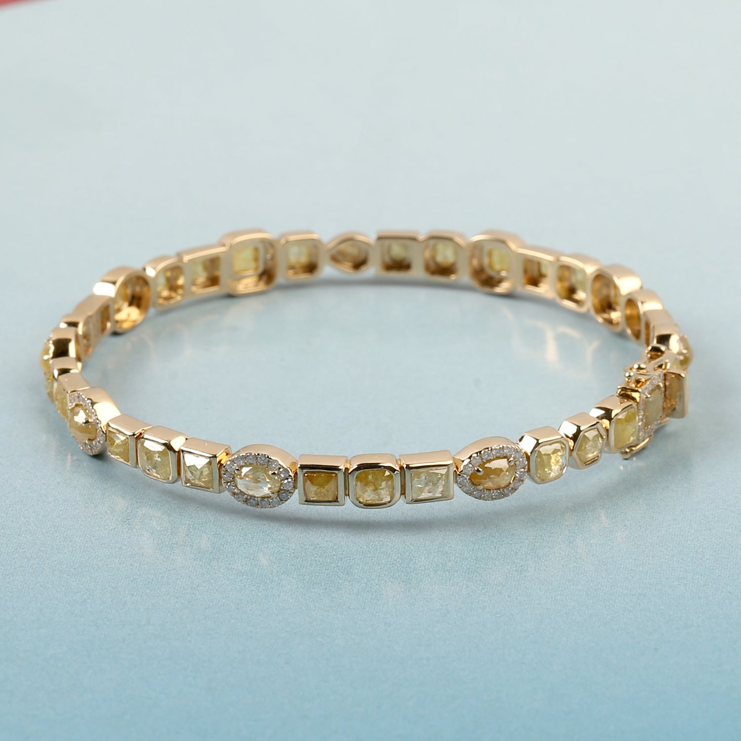 18K Yellow Gold Bezel Set Ice Diamond Bangle Bracelet - Handmade Luxury Women's Jewelry for Gifts, Weddings & Special Occasions