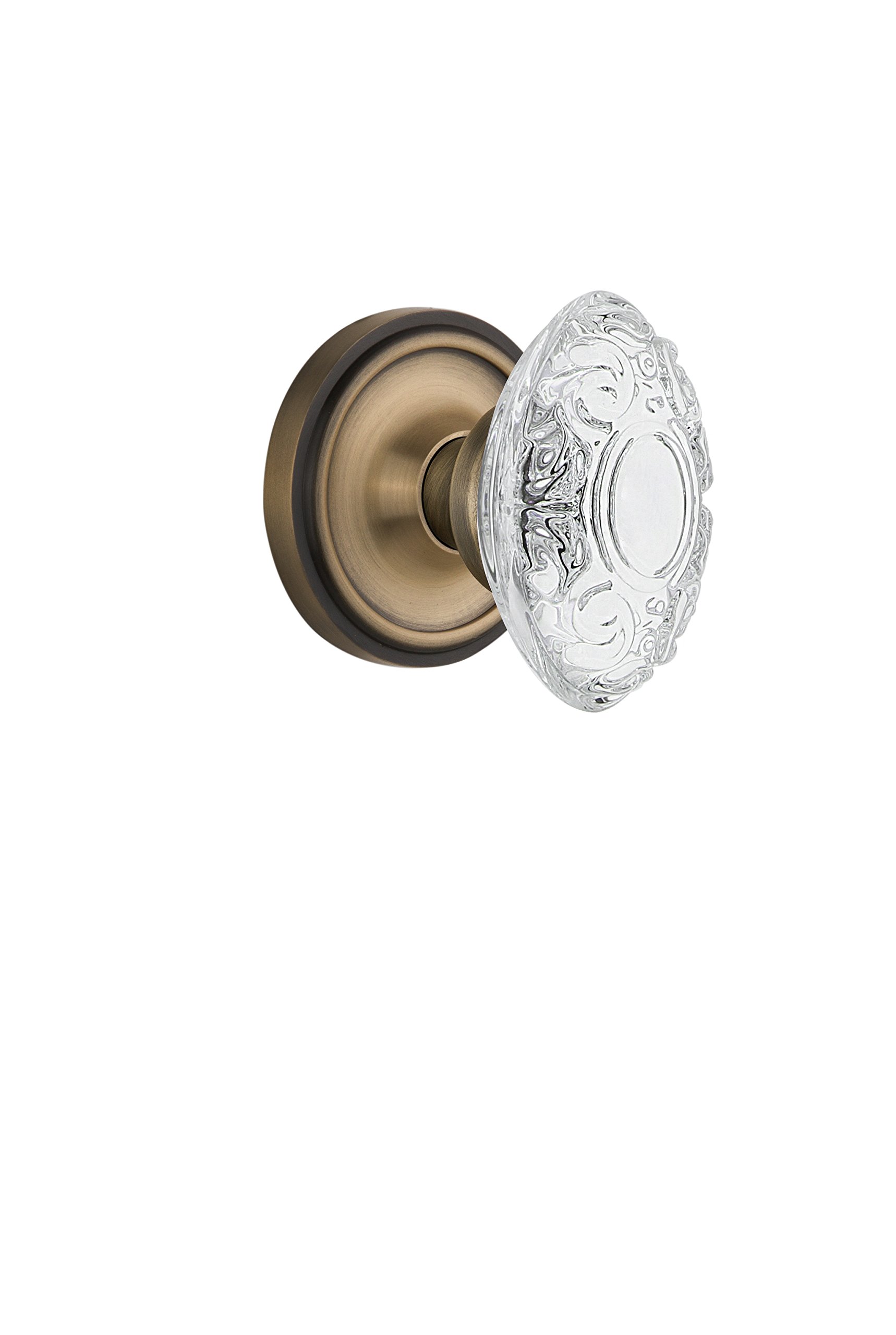 Victorian Crystal Knob & Rosette Set - Antique Brass Interior Mortise Hardware, 2.25