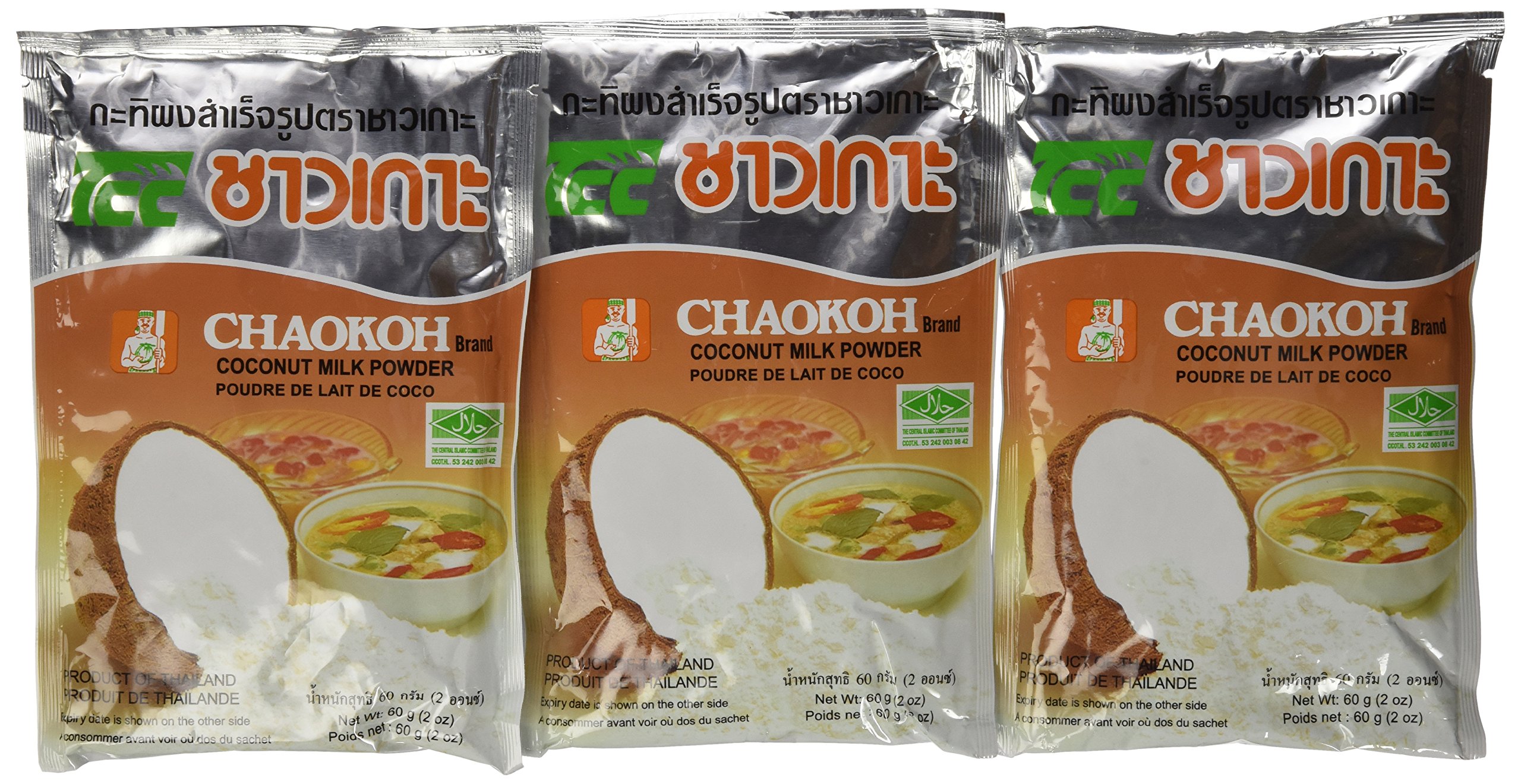 Organic Chaokoh Coconut Milk Powder 60g (Pack of 3) - Premium Instant Coconut Powder for Cooking, Baking, Smoothies & Vegan Recipes - Gluten-Free Dairy-Free Plant-Based Alternative