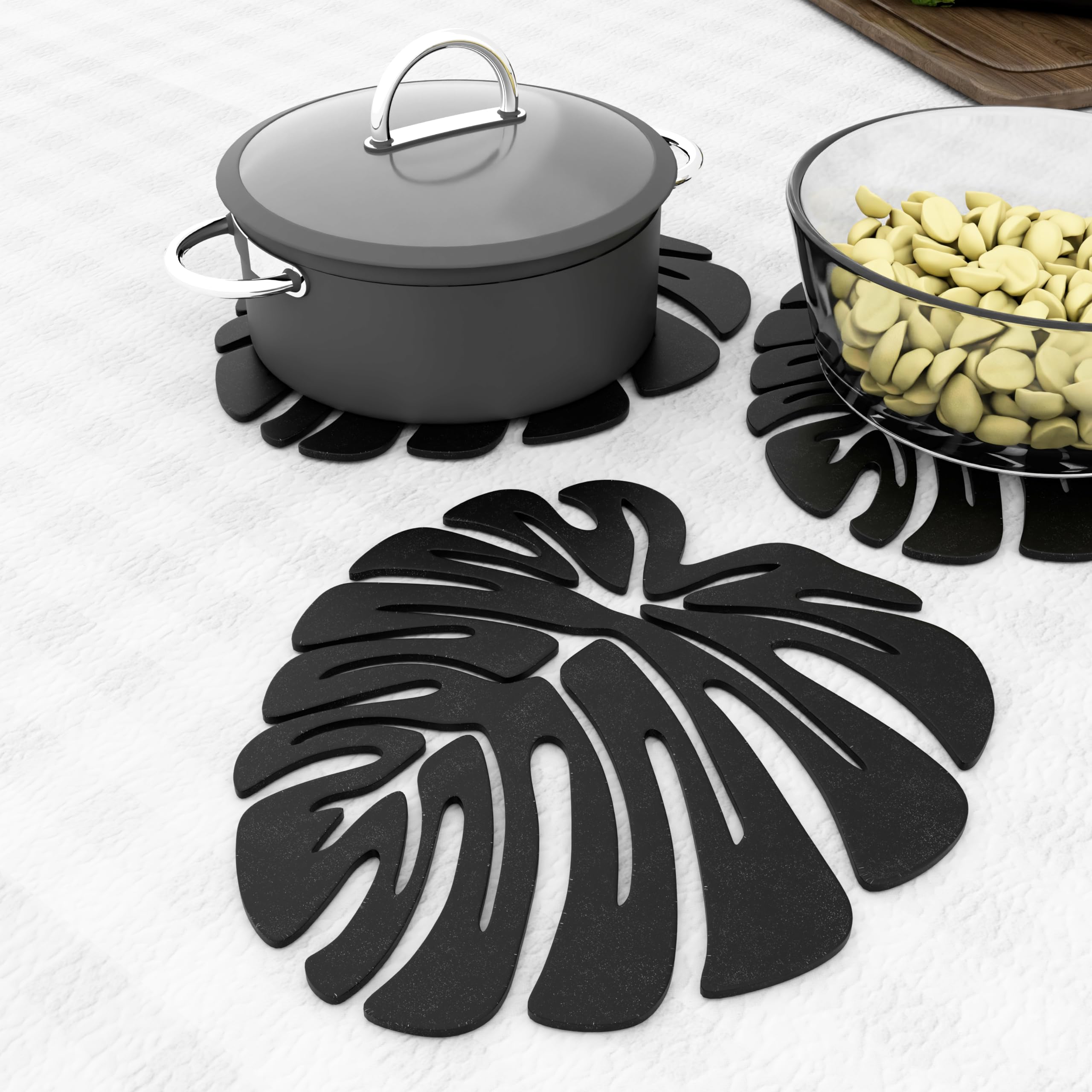 Picrazee Wooden Trivet Table Mats - Heat Resistant & Non-Slip Hot Pan Pot Holder Placemats for Kitchen, Dining & Cooking - Perfect for Bowls, Dishes & Serving (Set of 2 Leaf Trivets) - Ideal for Dinner Parties, Holiday Meals & Everyday Kitchen Use