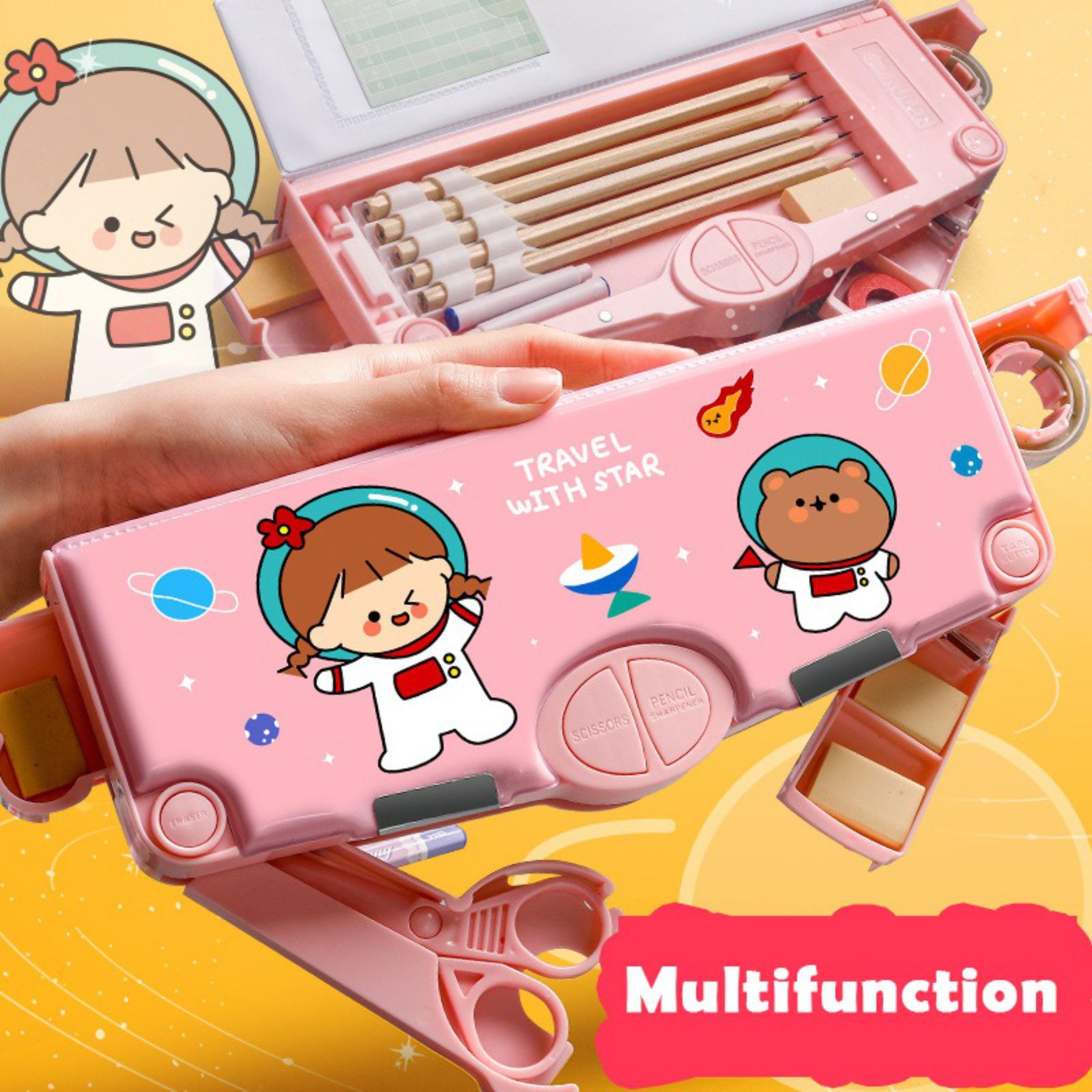 ARDAKI Push Button Compartment Pencil Box - Multifunctional School Supply Organizer for Kids & Students - Perfect for School, Office & Travel Storage (Boys & Girls) - Unique Design with Easy-Access Compartments for Pens, Pencils & Stationery