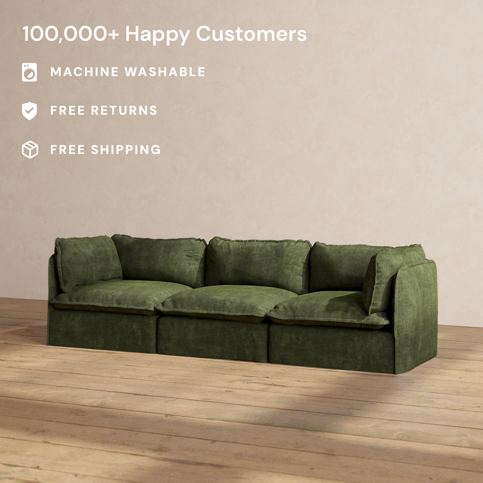 Premium Modular Performance 3-Seater Sofa in Olive Green | Comfortable Blend Fabric | Perfect for Living Rooms, Home Theaters & Cozy Spaces