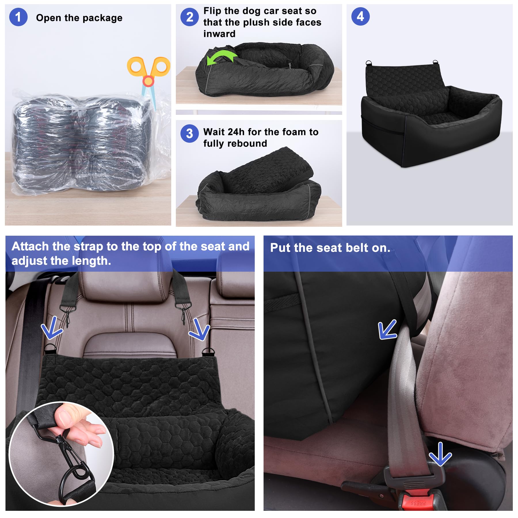 **INFANZIA Foam Dog Car Booster Seat for Large & Medium Dogs - Detachable Pet Car Seat with Storage Pockets, Holds Pets Under 60Lbs or 2 Small Dogs - Elevated Dog Car Bed for Back Seats (29IN, Black) - Perfect for Road Trips & Safe Travel**