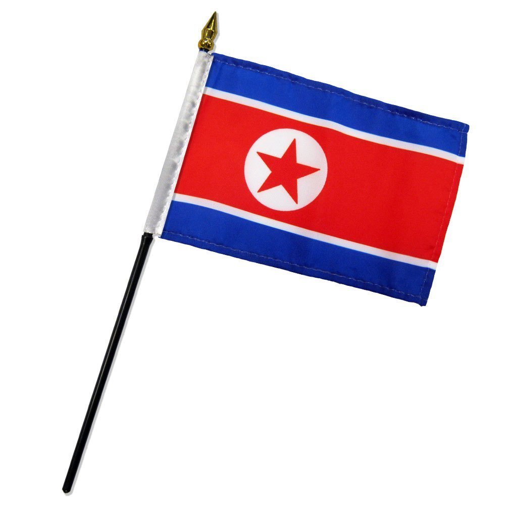 North Korea 4x6 Inch Mini Desk Stick Flags - Set of 6 Small Handheld Flags Without Base - Perfect for Classroom, Sports Events, Political Demonstrations & International Decor