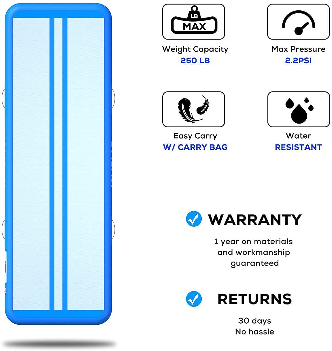 Premium Inflatable Air Tumbling Mat for Gymnastics - 6.6ft to 26ft Length, 4/8 Inches Thick, 3.3ft/6.6ft Wide - Home Training, Kids Yoga & Fitness Mat with Pump - Perfect for Indoor/Outdoor Gymnastics, Tumbling Practice & Exercise