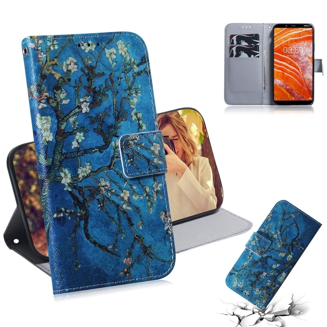 Premium Apricot Flower Pattern Leather Phone Case for Nokia 3.1 Plus - Horizontal Flip Design with Card Slots, Wallet & Holder | Stylish Protection for Everyday Use, Business Meetings & Travel