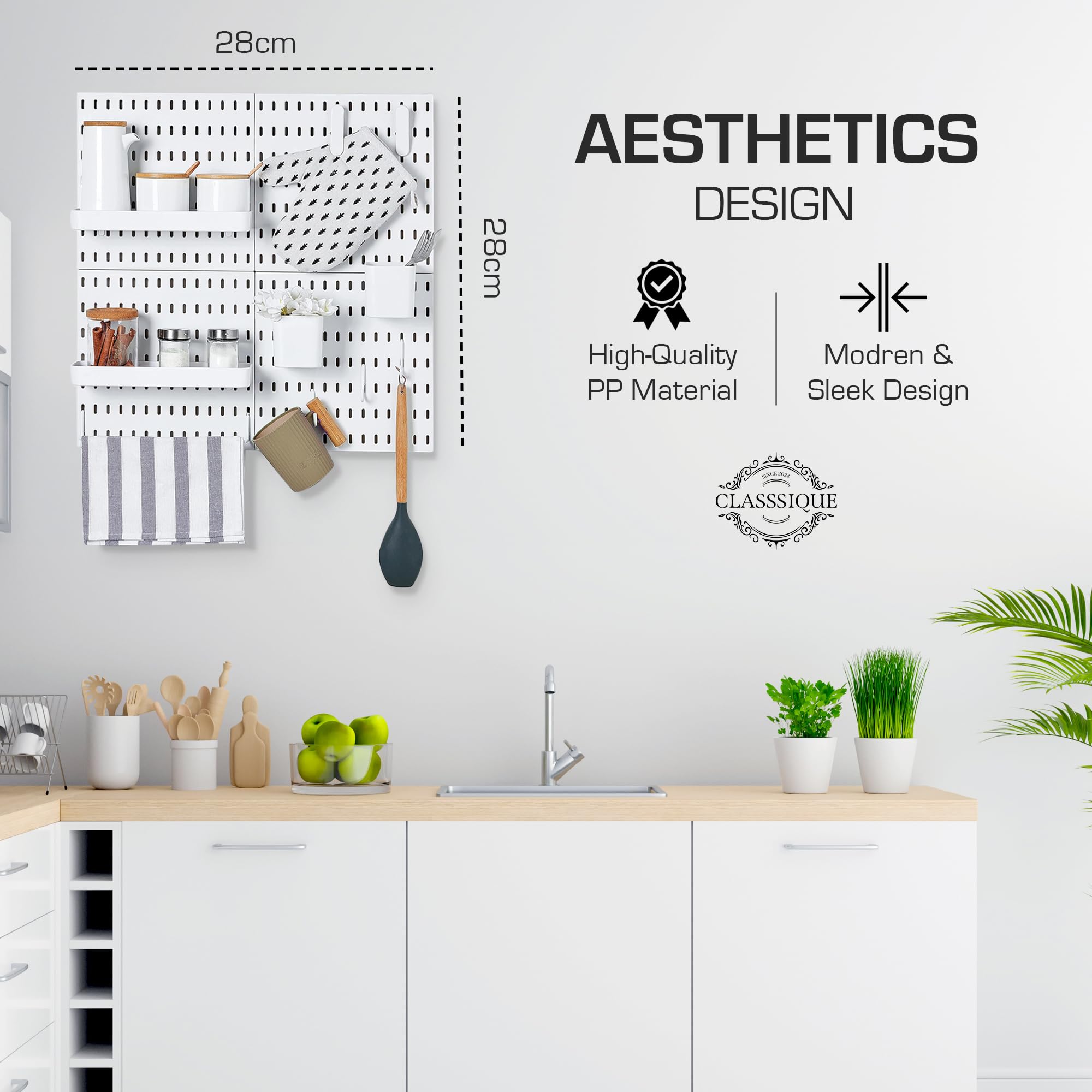 White Pegboard Organizer Wall Panel with Hooks & Accessories - Customizable Wall Storage for Crafts, Tools & Home Organization | Perfect for Garage, Workshop & Office Display