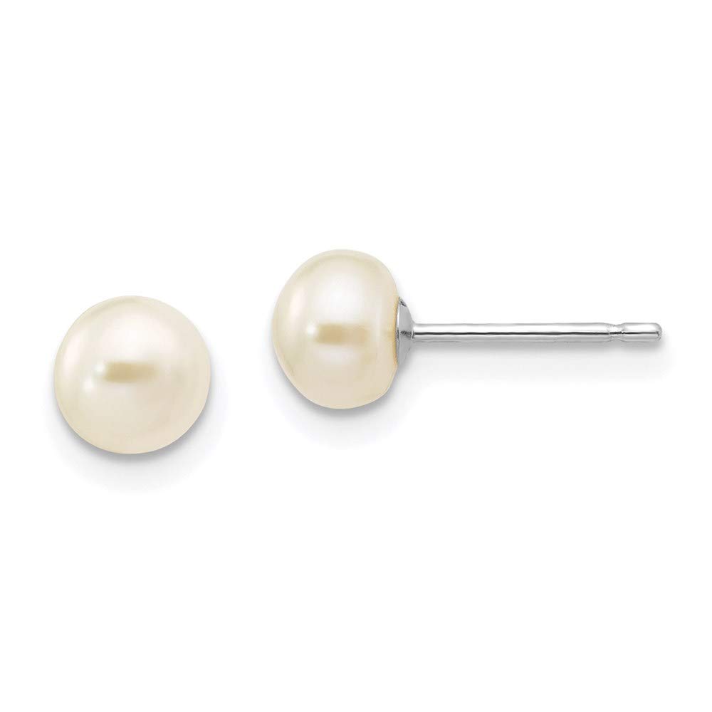 14K White Gold Freshwater Cultured Pearl Stud Earrings (5-6mm) - Classic Button Design for Women, Perfect for Weddings, Parties & Everyday Elegance