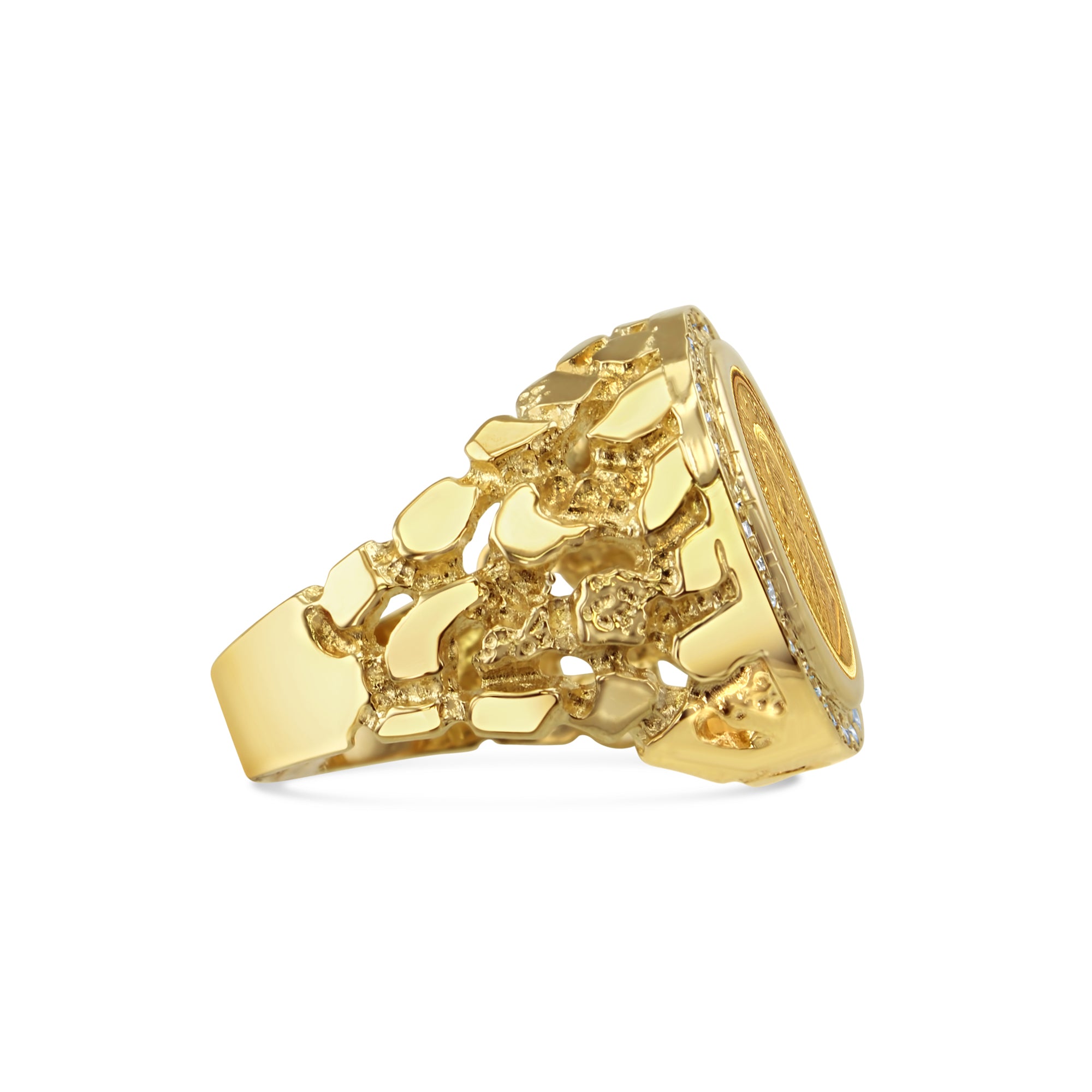 Krugerrand South African Gold Coin Ring with Nugget Band – Perfect for Jewelry Collectors & Unique Gifts