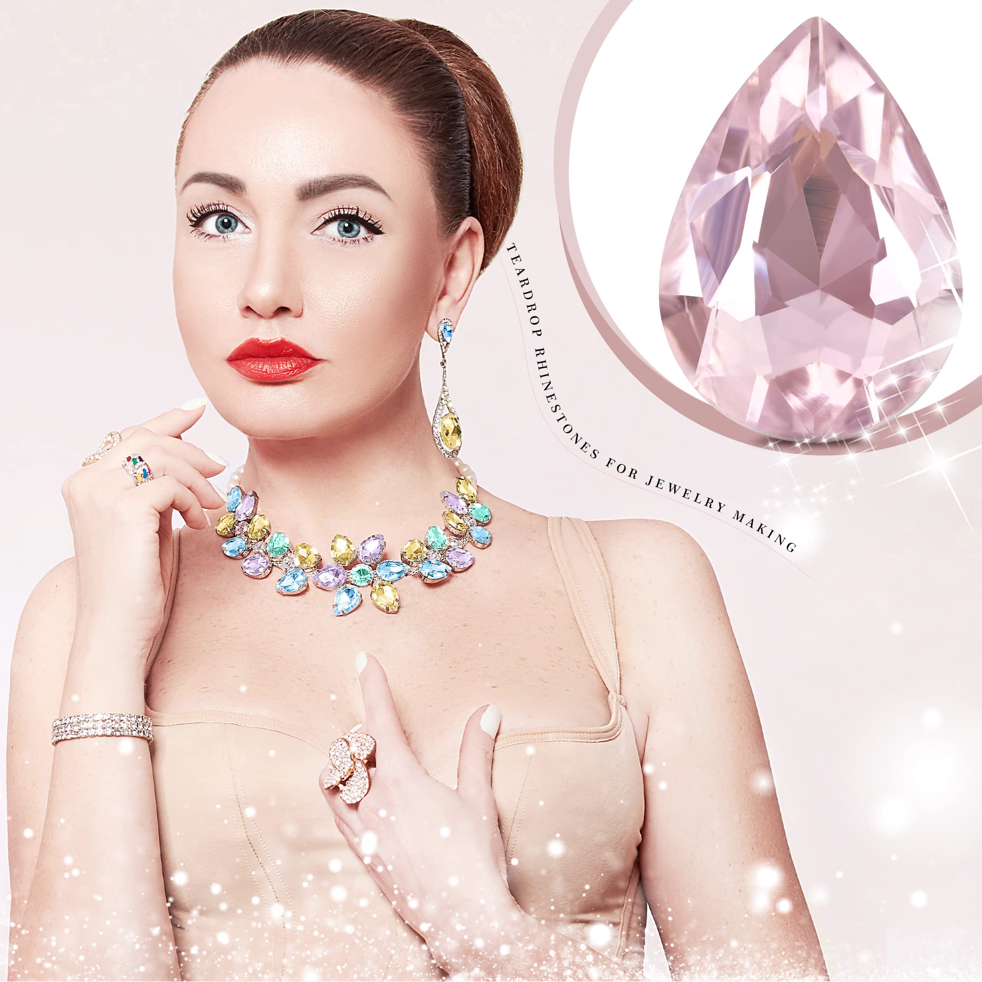 50Pcs DIY Teardrop Crystal AB Resin Rhinestones - Faceted Glass Pointback Beads for Jewelry Making, Crafting, Scrapbooking & Nail Art - Perfect for Earrings, Necklaces, Bracelets & Home Decor