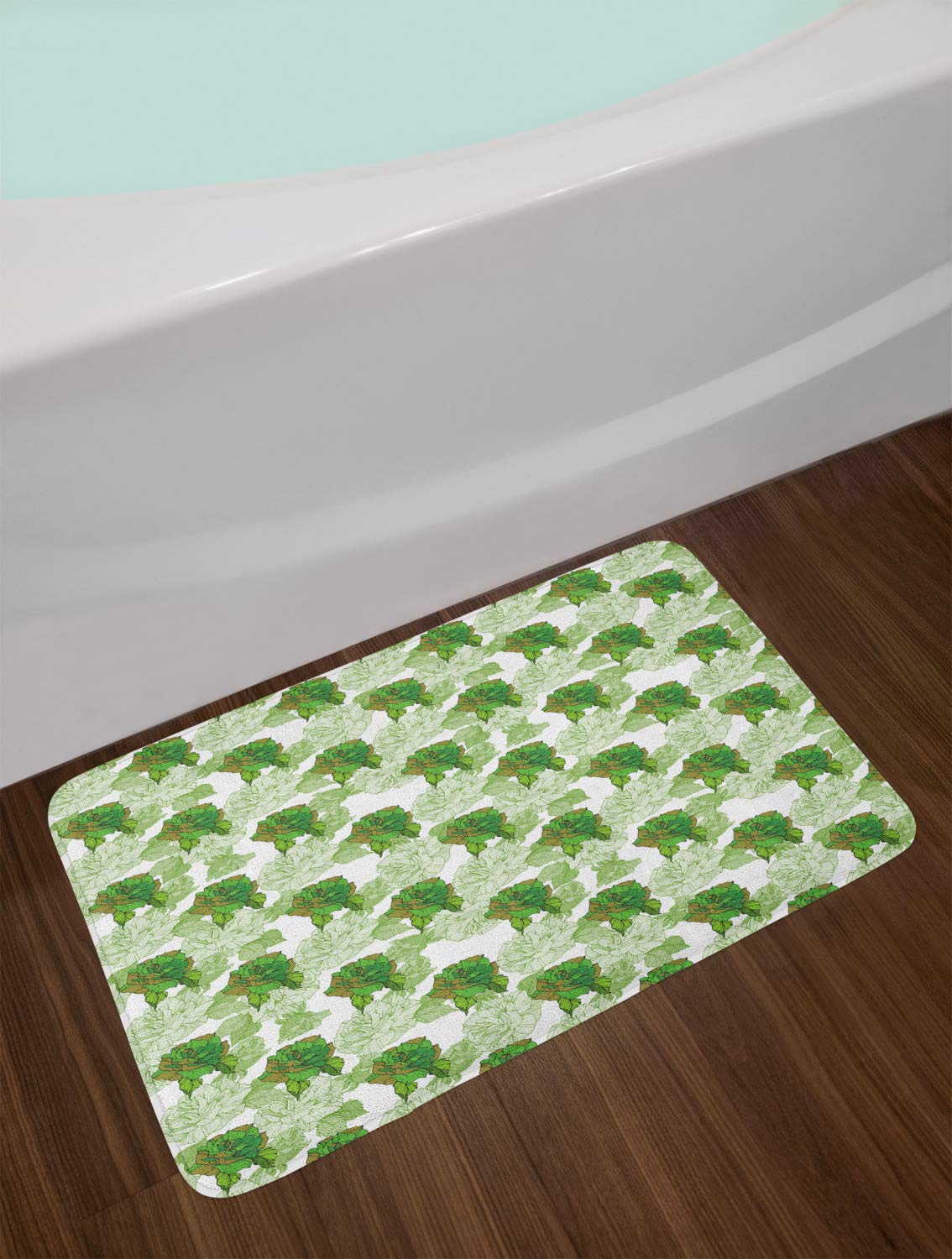 Ambesonne Wildflower Bath Mat - Soft Plush Non-Slip Bathroom Rug with Rose Bloom & Fern Green Petals Design, 30.2 x 20 Inches, White & Pale Green - Perfect for Bathroom Decor, Spa Retreat, and Cozy Home Upgrade
