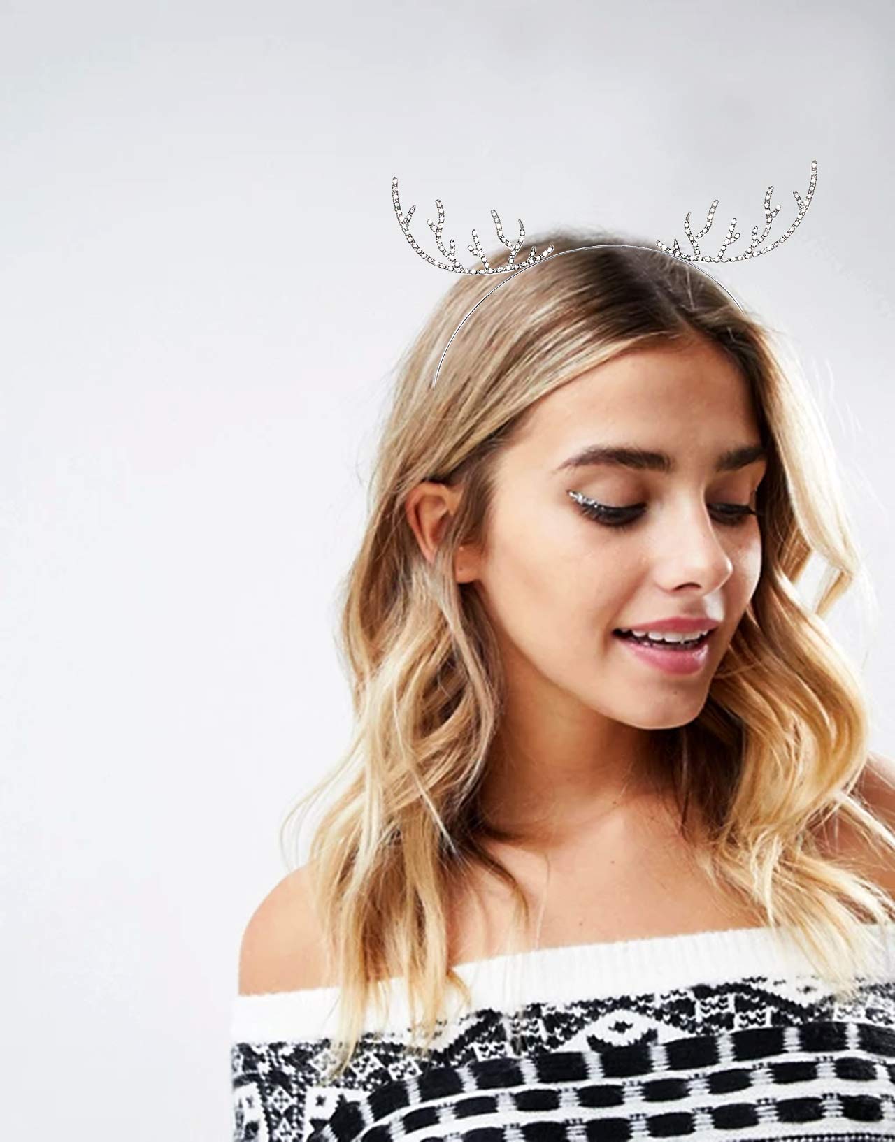 Christmas Reindeer Antler Headbands for Women & Girls - Sparkling Rhinestone Snowflake Hair Hoop with Crystal Deer Horn Hair Accessories (Silver) | Perfect for Holiday Parties, Festive Photos & Christmas Costumes