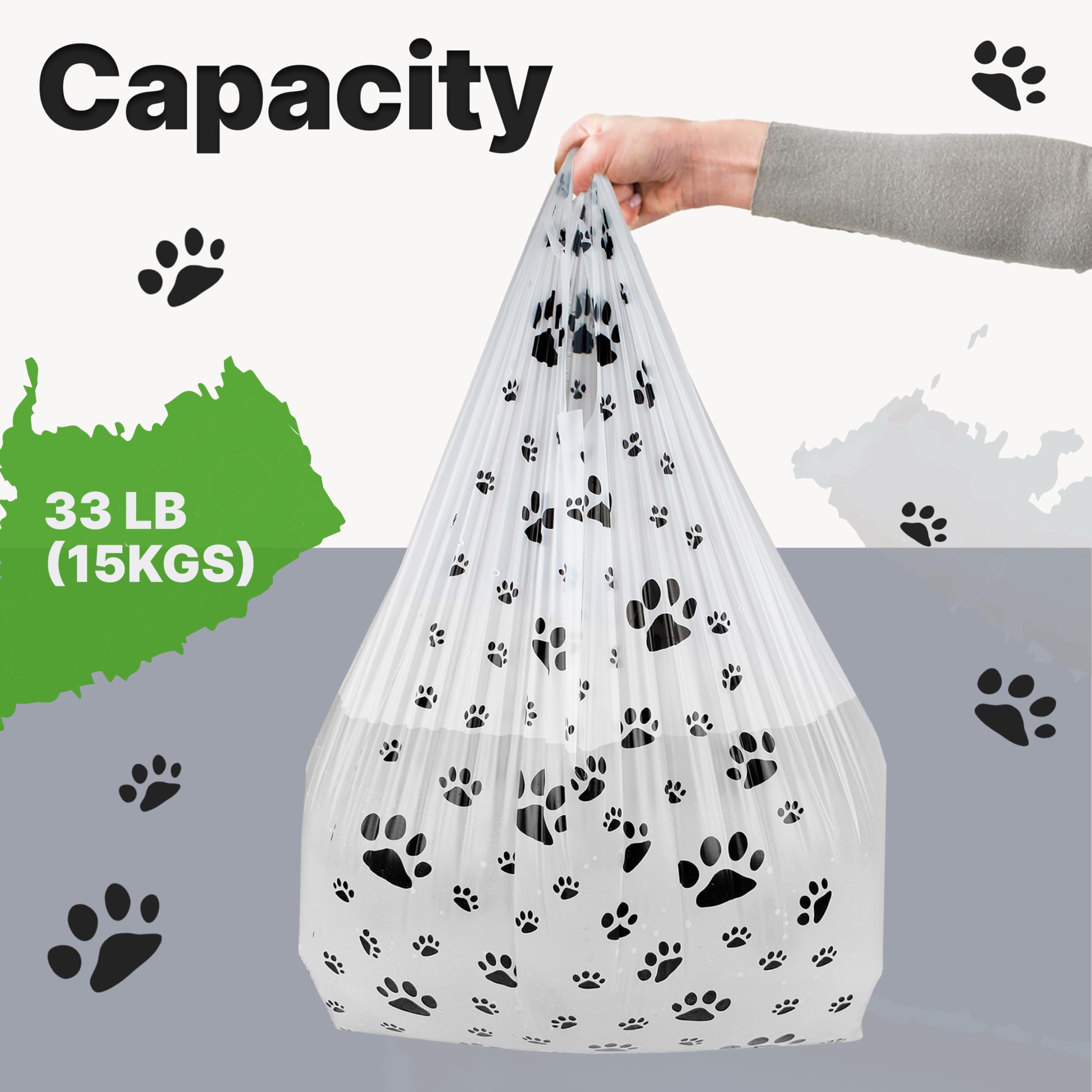 100 Pack Plastic T-Shirt Bags with Paw Print Design - 22