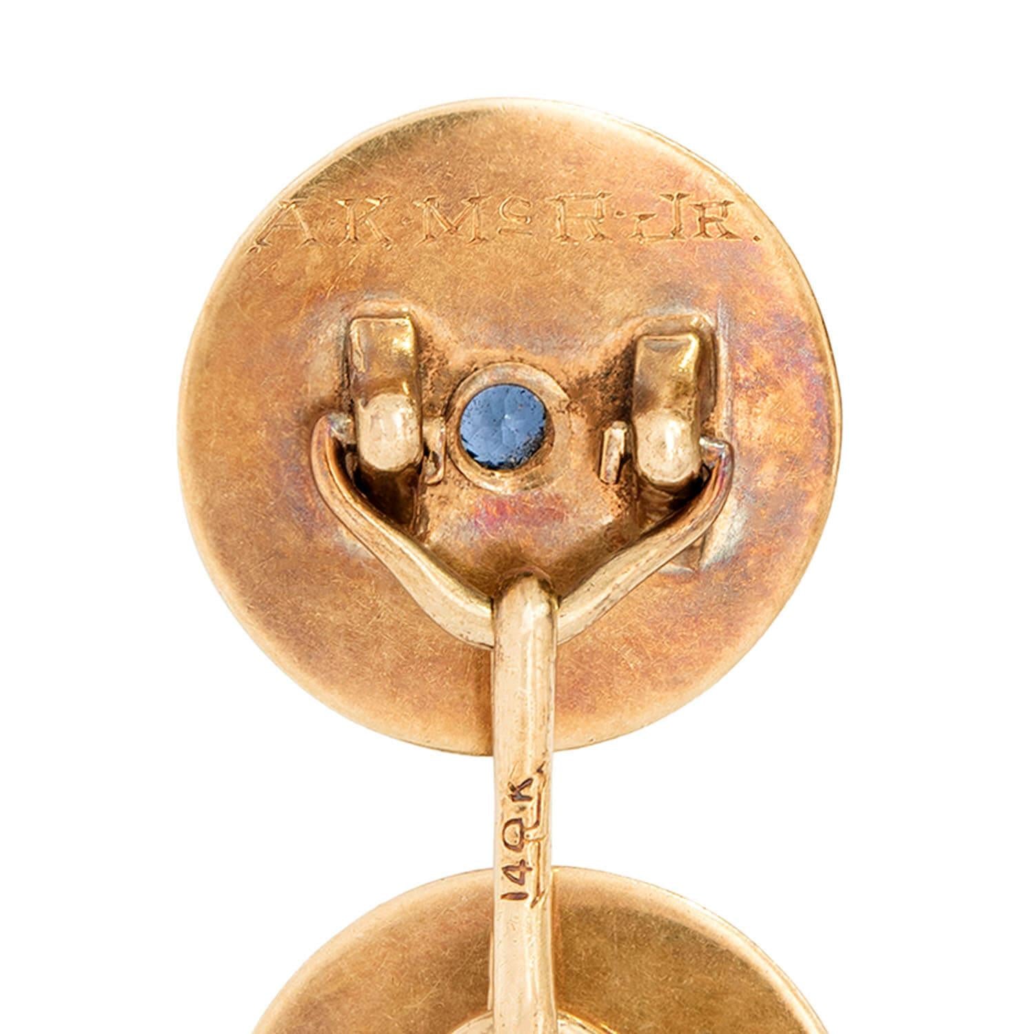 RIKER BROS Victorian Style 14k Gold & Platinum Diamond & Topaz Cufflinks for Men - Luxury Wedding, Formal Attire & Business Gifts