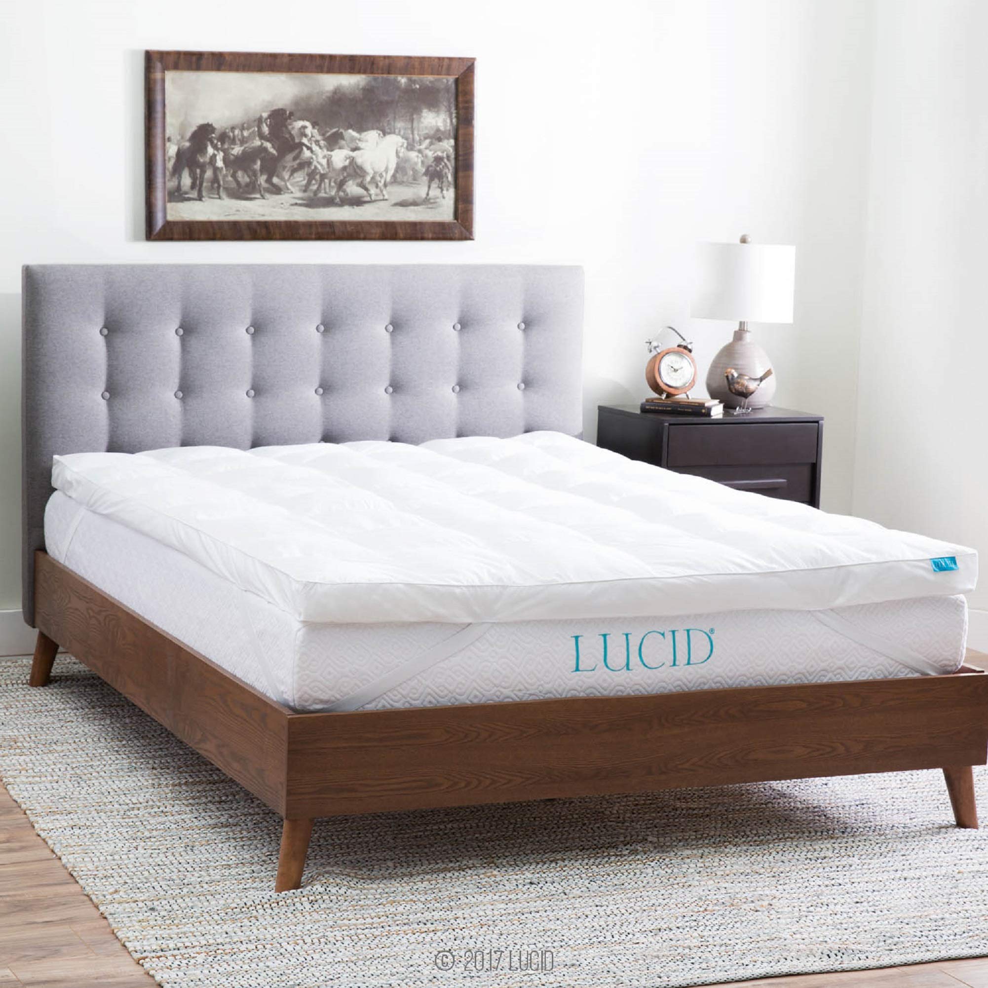 LUCID Ultra Plush 3 Inch Down Alternative Fiber Mattress Topper - Hypoallergenic Pillow Top with Soft Breathable Cotton Percale Cover - Full Size White - Perfect for Allergy Sufferers & Enhanced Sleep Comfort