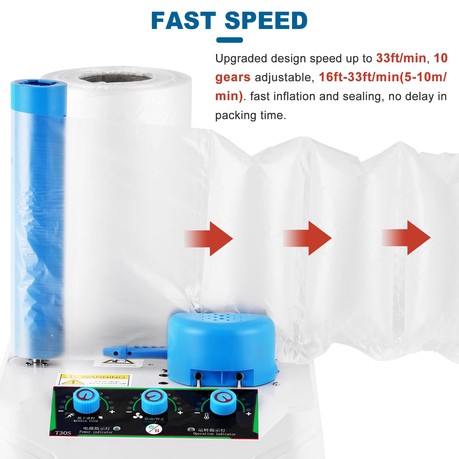 Portable Air Cushion Machine 32ft/min - 300L/min Inflatable Air Pillow Packing System for Shipping, Moving & E-commerce Packaging | Perfect for Fragile Items, Electronics & Online Store Shipments