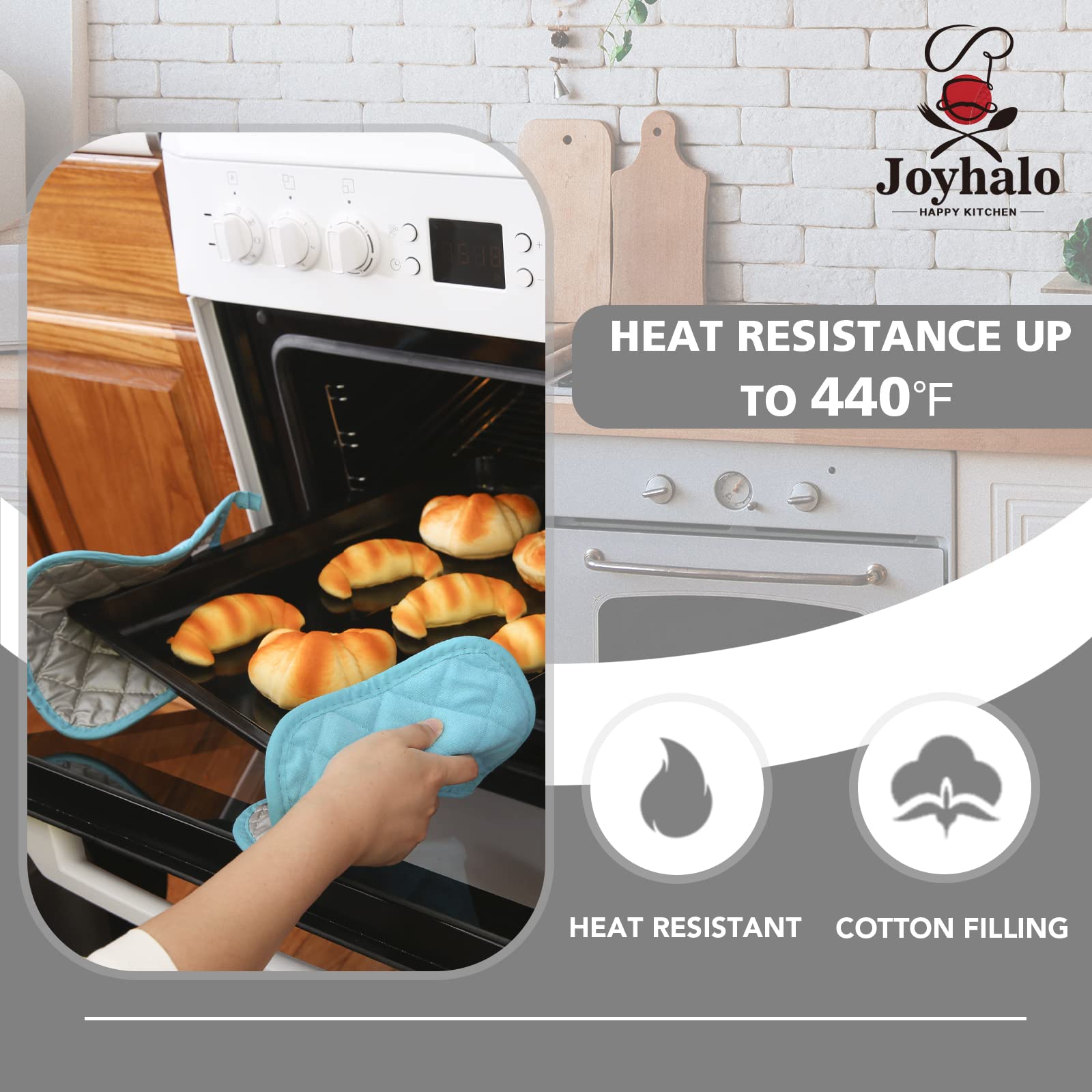 Joyhalo 5 Pack Heat Resistant Kitchen Pot Holders - Oven Mitts & Hot Pads Set for Cooking, Baking - Terry Cloth Oven Gloves for Stove, Grill & Microwave Use