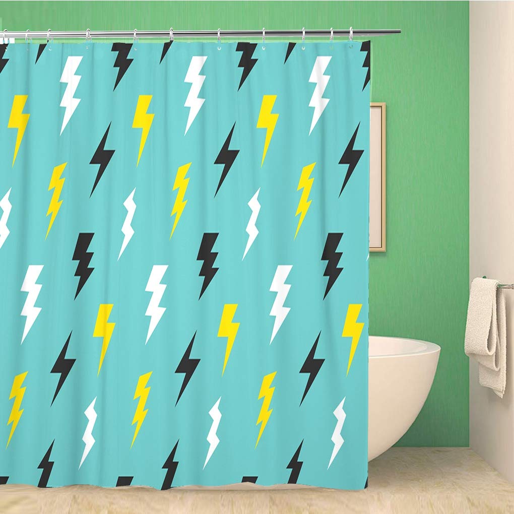 Vintage Lightning Bolt Shower Curtain - Waterproof Polyester Fabric 72x78 Inches with Hooks, Abstract Thunderstorm Design for Bathroom Decor - Perfect for Modern, Retro & Gothic Style Bathrooms