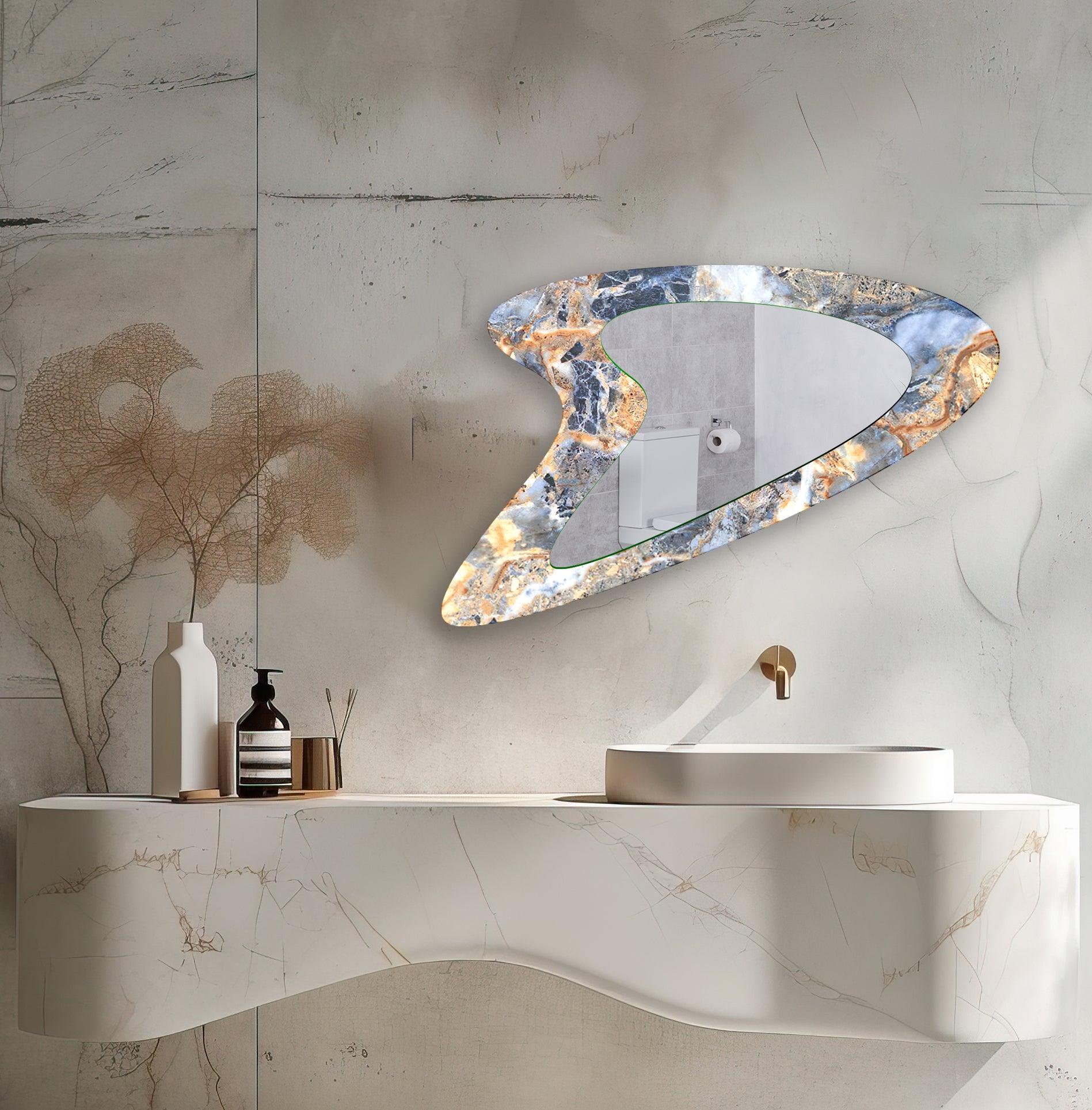 Elegant Blue Marble Wall Mirror - Modern Round Decorative Mirror for Living Room, Bedroom & Bathroom - Home Decor & Interior Design Accent