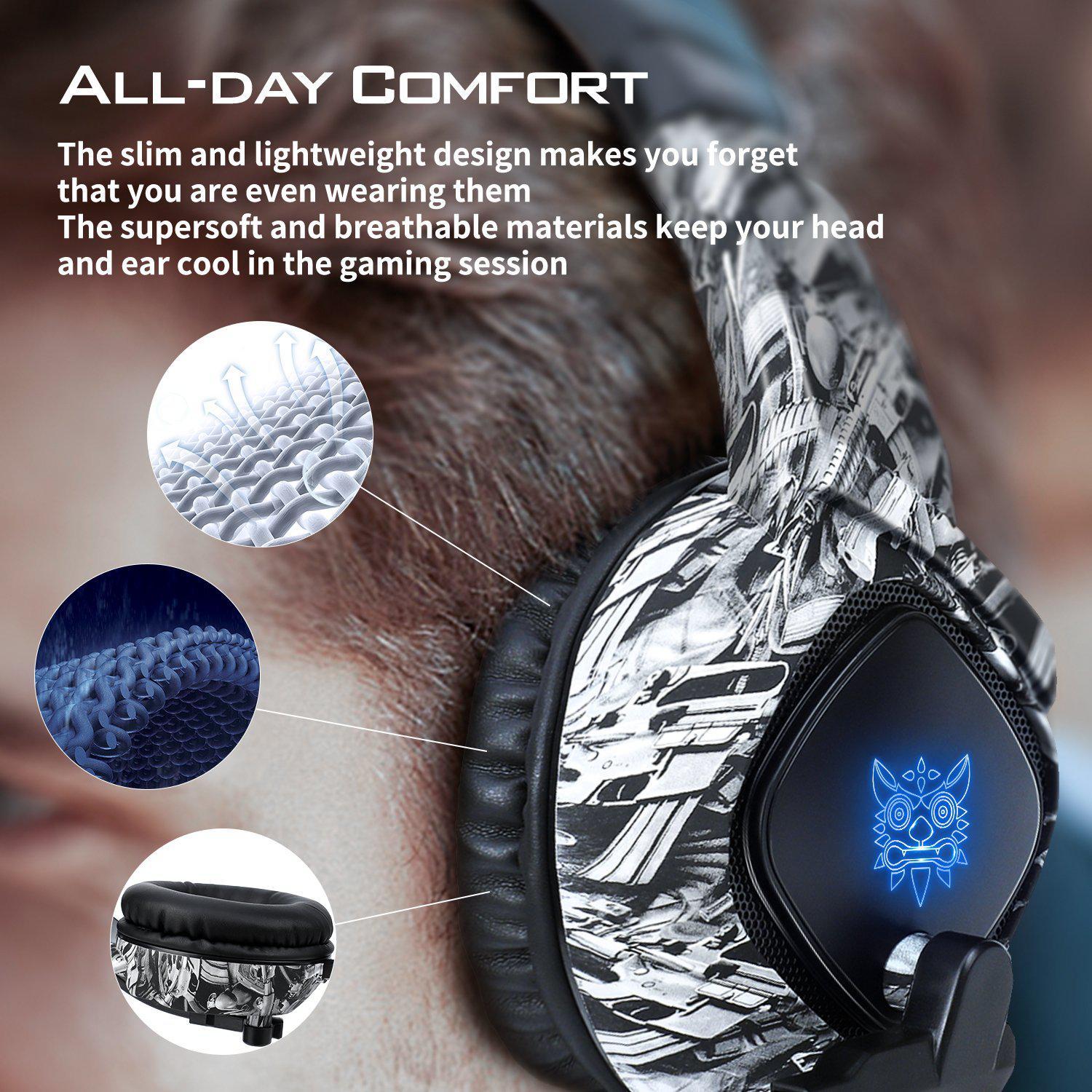 ONIKUMA K19 Professional Gaming Headset with RGB LED Lights - Noise Cancelling Mic, Comfortable Ear Cushions for PC, PS4, Xbox - Perfect for FPS Games & Late Night Gaming Sessions