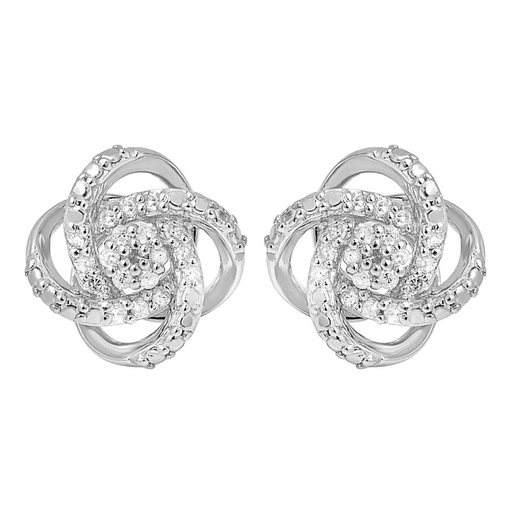 925 Sterling Silver 1/4 CT Diamond Love Knot Necklace & Earrings Set for Women - Valentine's Day Jewelry Gift - 18