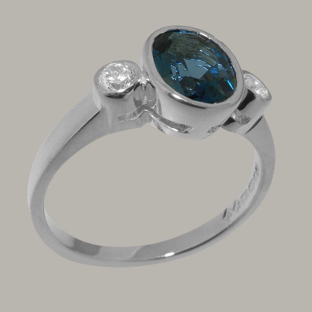 925 Sterling Silver London Blue Topaz & Cubic Zirconia Trilogy Ring for Women - Size 4-12 | Elegant Jewelry Gift for Anniversary, Birthday & Special Occasions