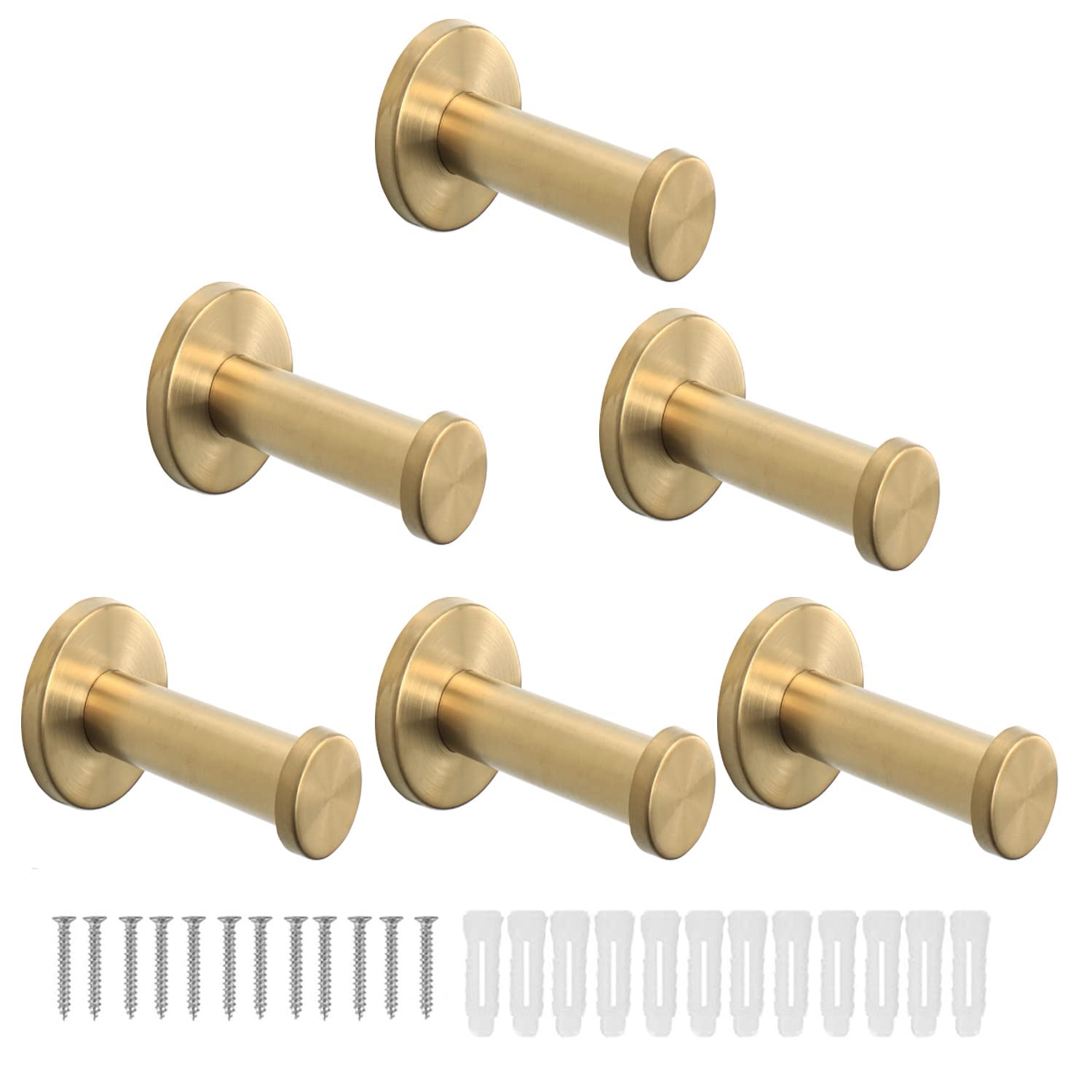 6 Pack Round Stainless Steel Bath Towel Hooks - Heavy Duty 304 SUS Wall Mounted Coat & Robe Hangers for Bathroom, Bedroom, Kitchen - Gold Finish (3 Inch) - Perfect for Organizing Towels, Robes & Clothes in Home & Hotel Spaces