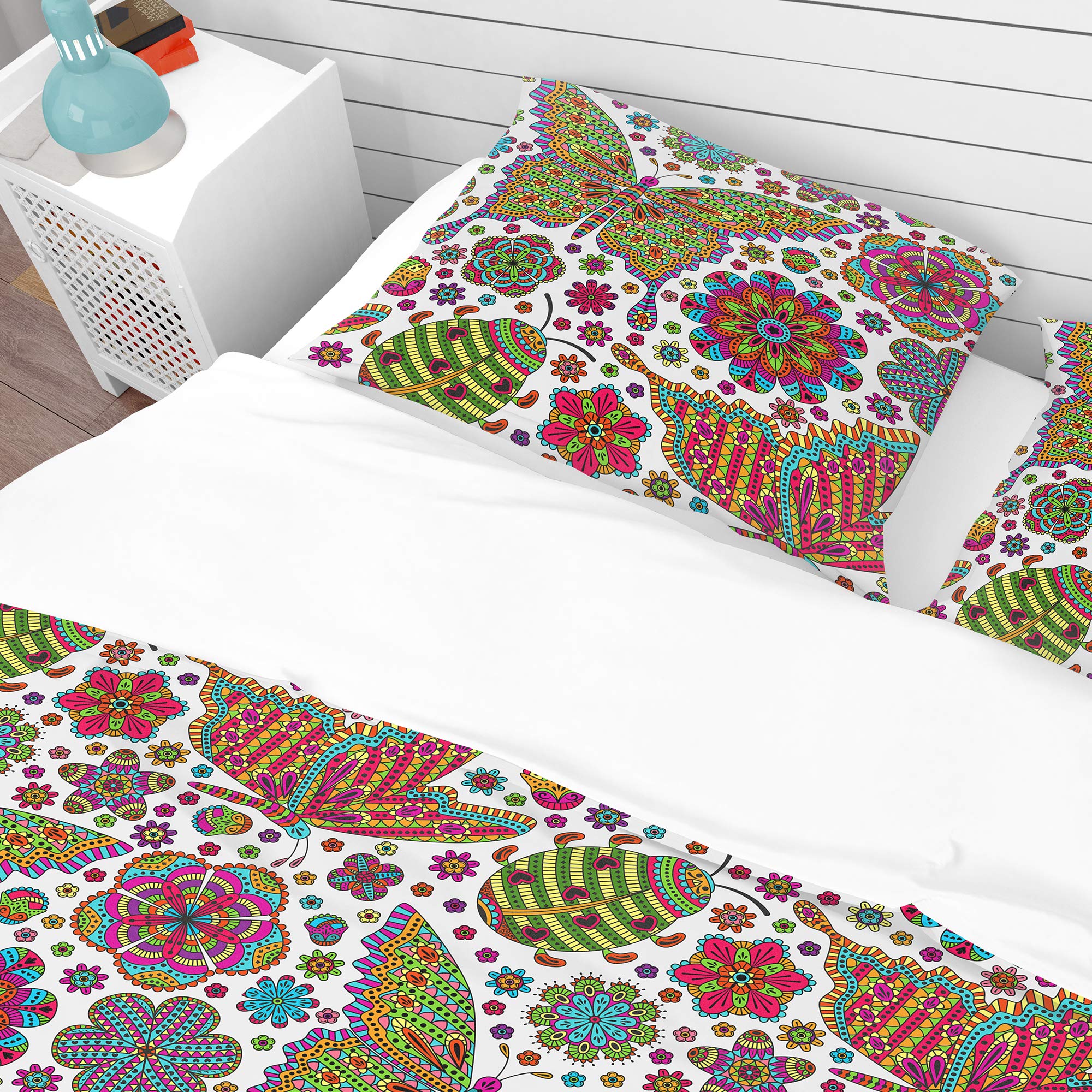 DesignQ Floral Butterfly Duvet Cover Set - Modern Bedding with Vibrant Flower & Butterfly Pattern - Perfect for Master Bedroom, Guest Room & Nursery Decor