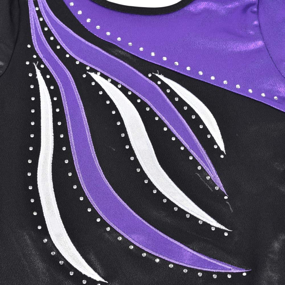 ESHOO Girls Gymnastics Leotards - Sparkling Diamond Embroidered Striped Ballet Leotard for Dance & Performance | Perfect for Competitions, Recitals & Practice