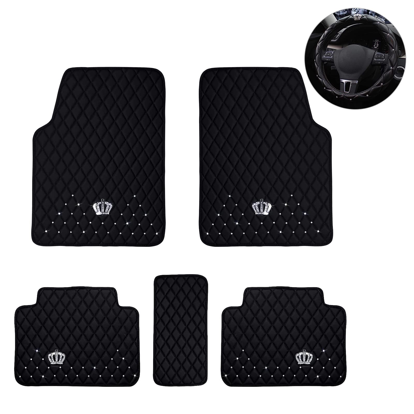 All Weather PU Leather Car Floor Mats for SUV & Truck - 5 Piece Set (Front & Rear) | Universal 15