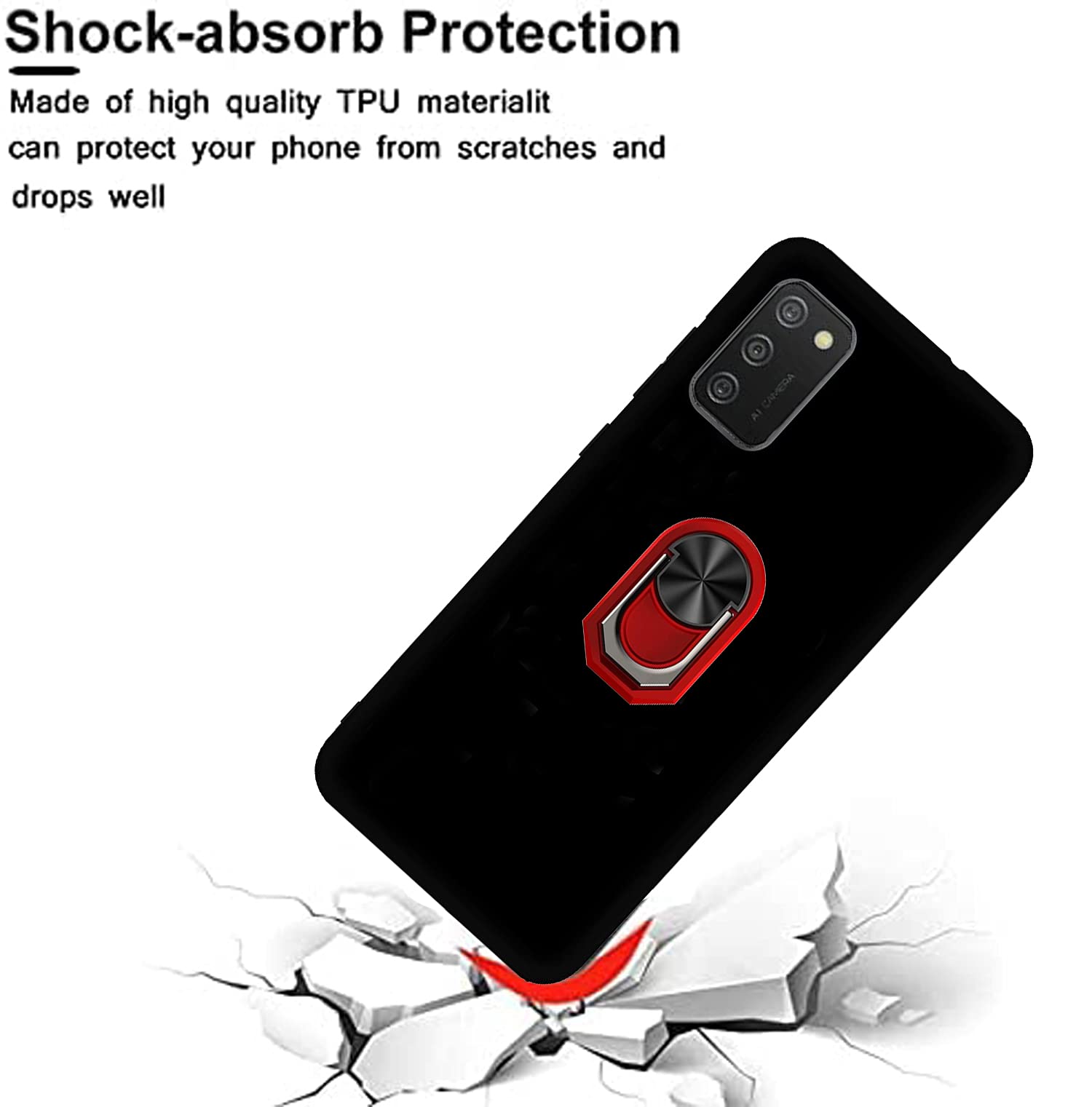Premium 2-Pack Tempered Glass Screen Protector & Full Body Shockproof Case with Kickstand & 360 Ring Holder for Alcatel TCL A3X/A600DL - Red | Perfect for Outdoor Activities, Work & Daily Protection