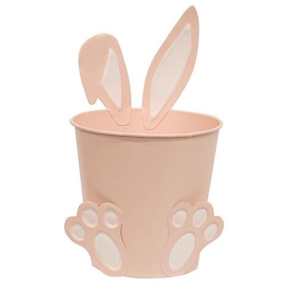 Easter Bunny Metal Bucket - Pink Decorative Basket for Easter Egg Hunts, Party Favors & Spring Home Decor