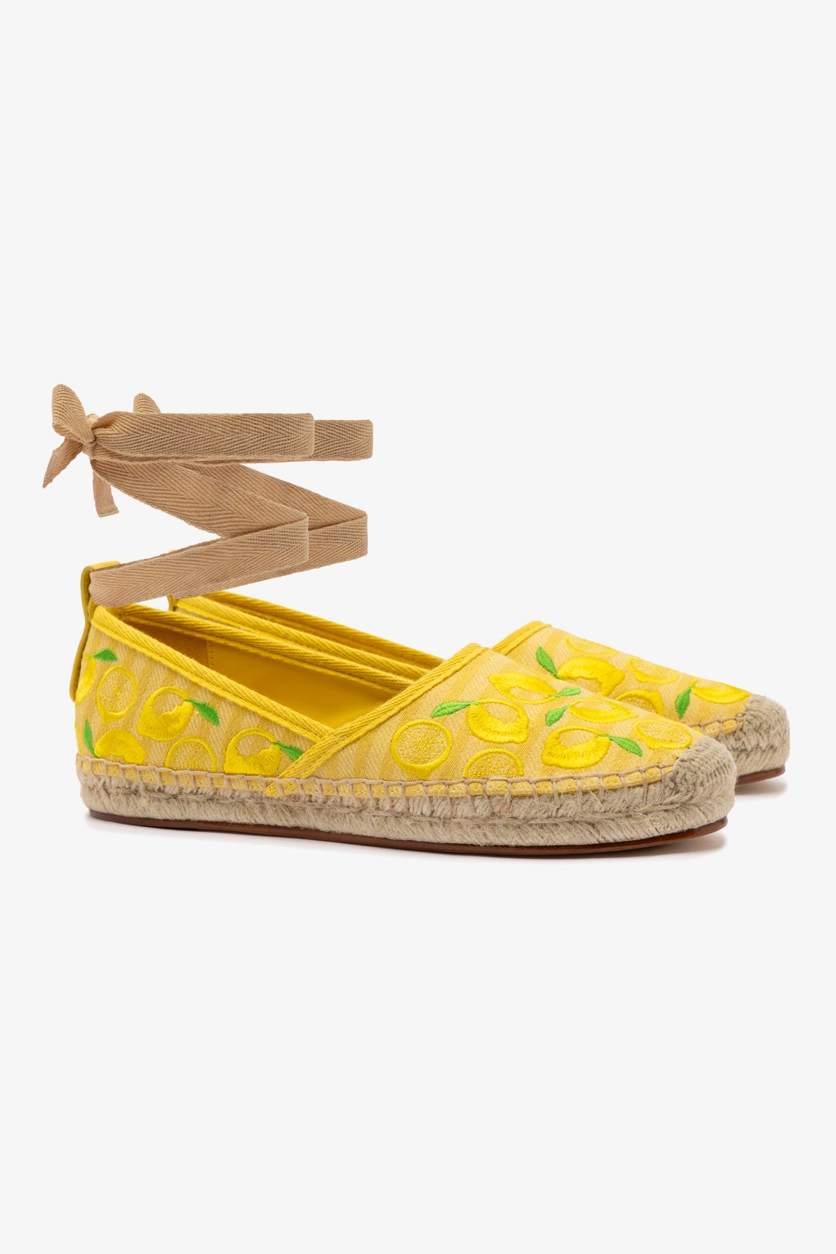 Letizia Women's Espadrille Flats - Sunrise Striped Fabric & Sicilian Lemon Embroidery | Comfortable Summer Casual Shoes for Beach, Vacation and Everyday Wear