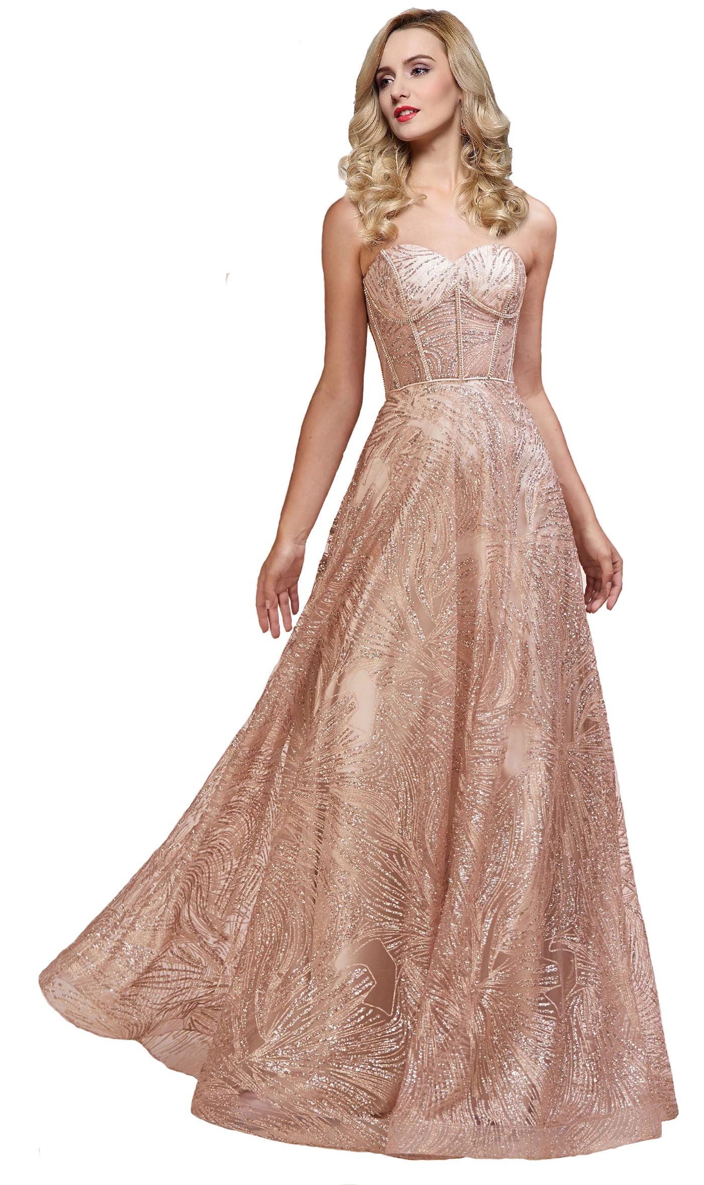 Meier Women's Strapless Bustier Illusion Bodysuit Glitter Prom Formal Evening Dress - Perfect for Weddings, Parties & Special Occasions
