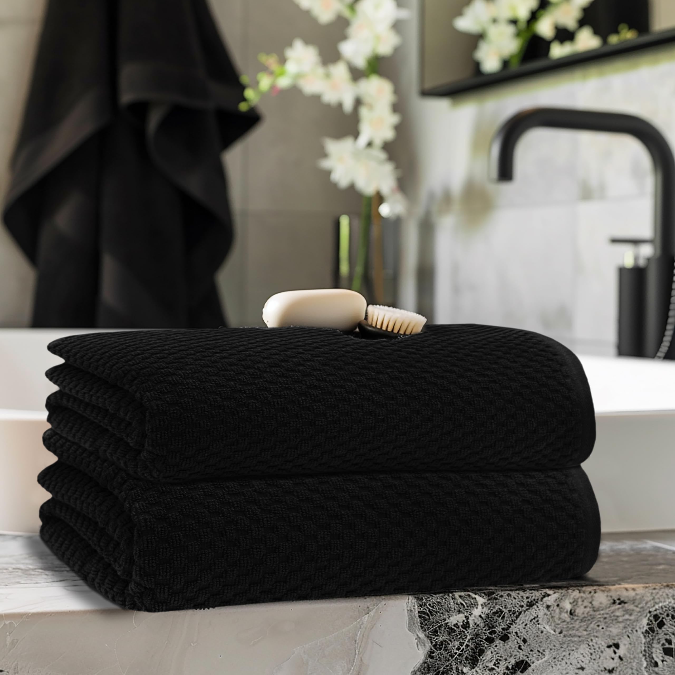 Premium 100% Ringspun Cotton Waffle Weave Bath Towels - Set of 2 Luxury Oversized 35
