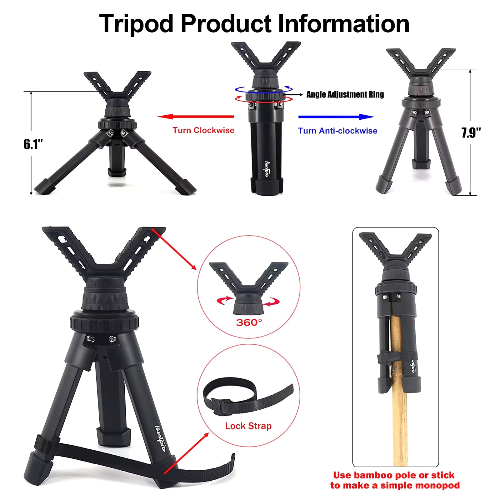 HUNTPAL Portable Rapid Shooting Tripod with Ball Head Mount - Aluminum Rifle Saddle Clamp & Arca Swiss Quick Release Plate for Hunting, Shooting Sticks, and Gun Rest - Perfect for Outdoor Hunting, Target Practice, and Wildlife Photography