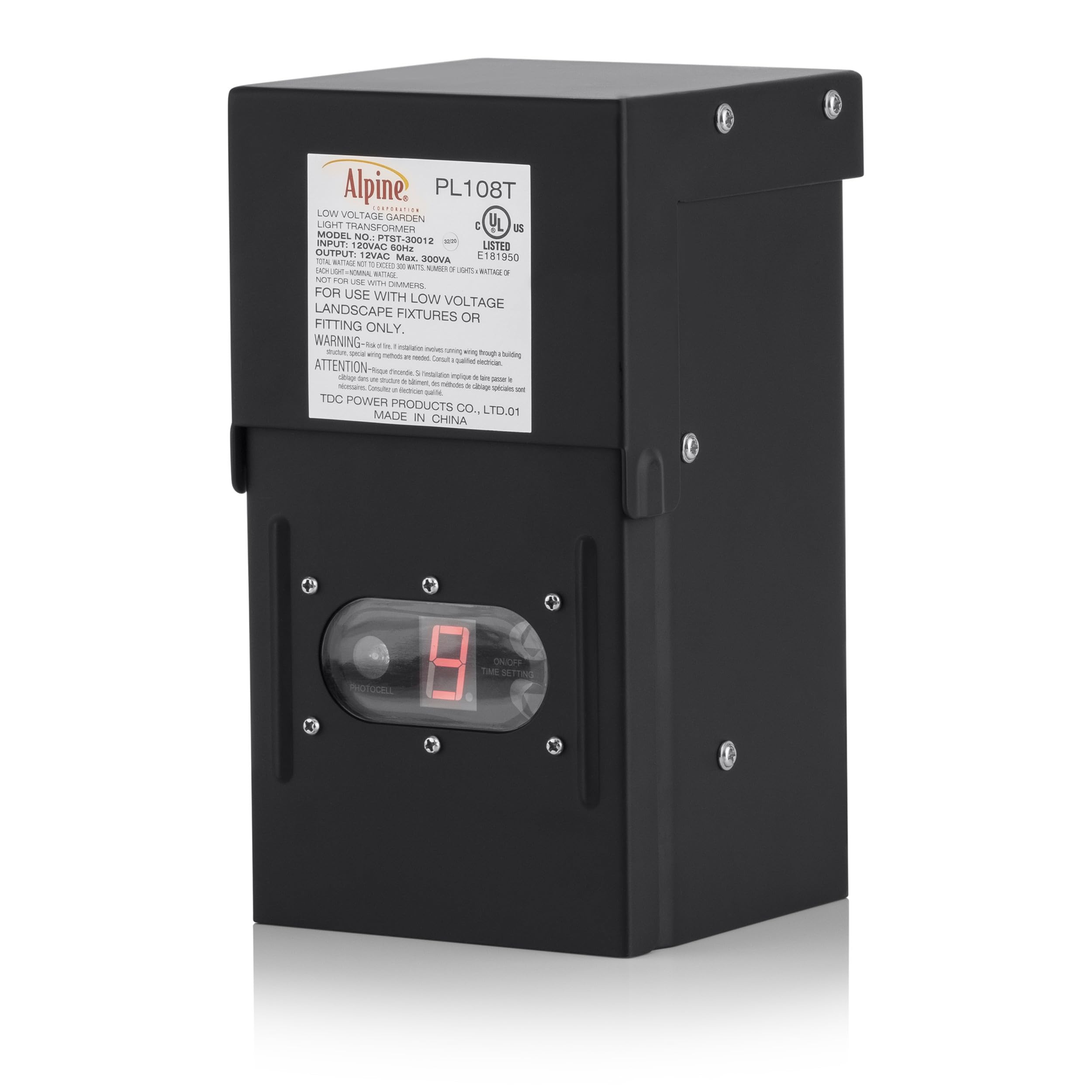 Alpine Corporation 300W Outdoor Transformer with Photocell & Timer - Power Supply for Ponds, Fountains, Waterfalls & Garden Lights | Weatherproof Low Voltage Transformer for Landscape Lighting