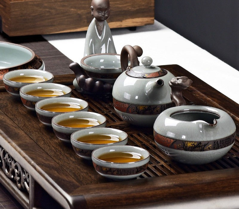 Dragon Ball Z Ruyao Ceramic Tea Set - Handmade Cracked Glaze Teacups with Saucers - Perfect for Anime Fans, Tea Ceremonies, and Collectors