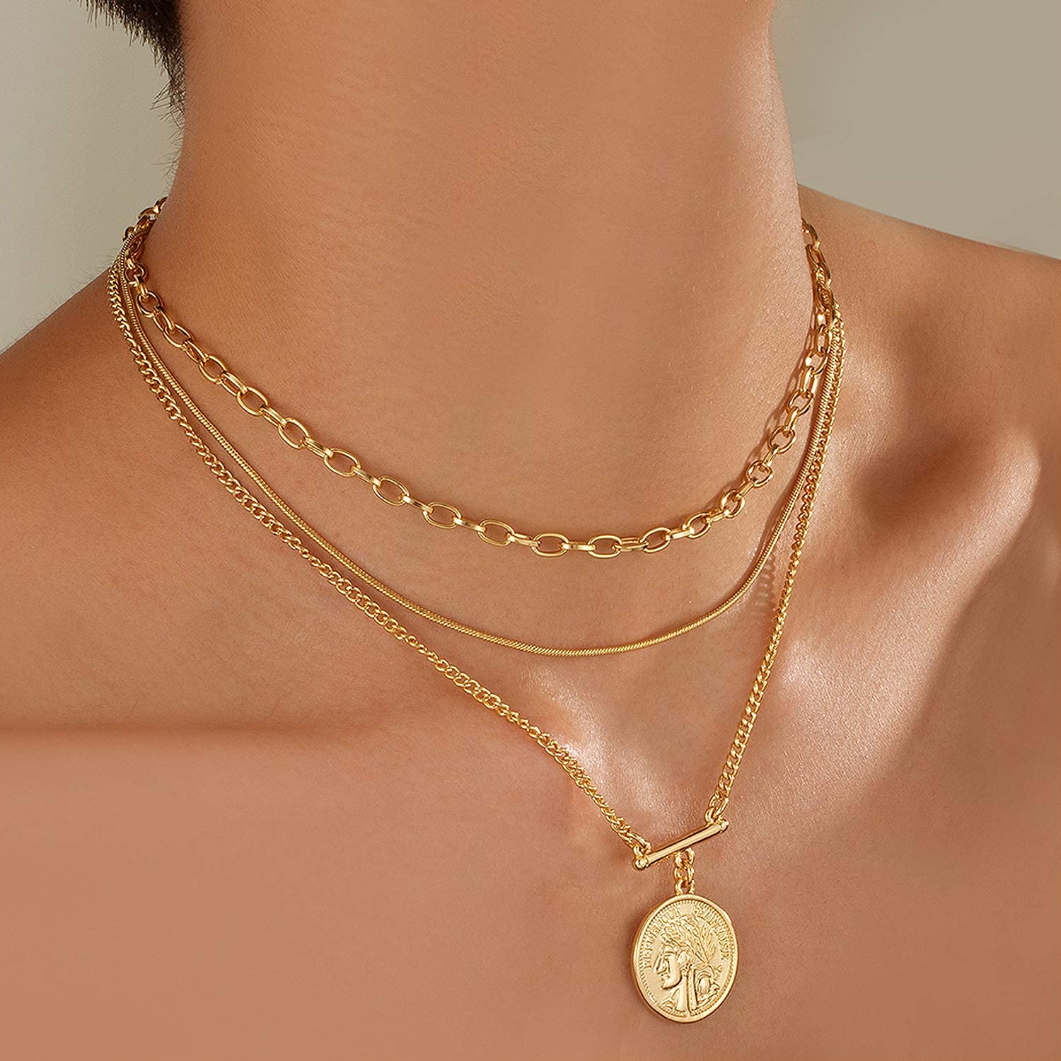 Layered Gold Necklace for Women - Dainty Snake & Coin Pendant Jewelry Set, Elegant Layering Necklace Gift for Her | Perfect for Everyday Wear, Date Nights & Special Occasions