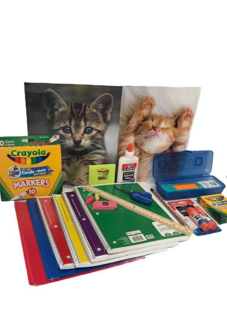 Back to School Supplies Kit for Elementary Students (Grades 1-4) - Includes Folders, Notebooks, Pencils, Glue Sticks, Markers, Ruler, Scissors & Erasers with Cute Kitty Cat Design - Perfect for Classroom, Homeschooling & Homework Organization