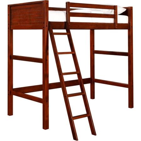 Dorel Living Moon Bay Twin Loft Bed with Ladder in Walnut Finish - Space-Saving Kids & Teens Bedroom Furniture for Small Rooms & Apartments