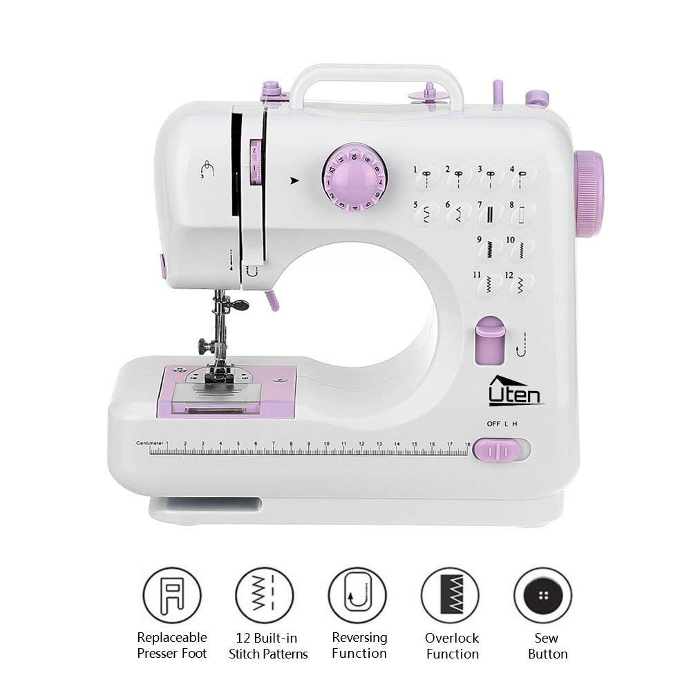 Kranich Portable Mini Sewing Machine - 2 Speed, 12 Stitch Patterns with Double Thread Needle | Perfect for Home Tailoring, DIY Crafts & Emergency Clothing Repairs